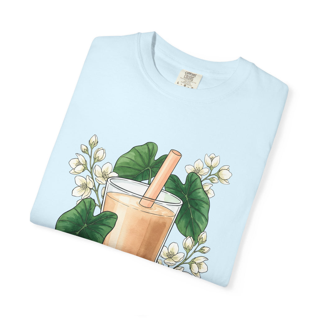 Bubble Tea Shirt Drinks Plants Gift Women Ink Tee Boba T-Shirt Beverage Fan Boba Graphic Doodle Floral Tshirt