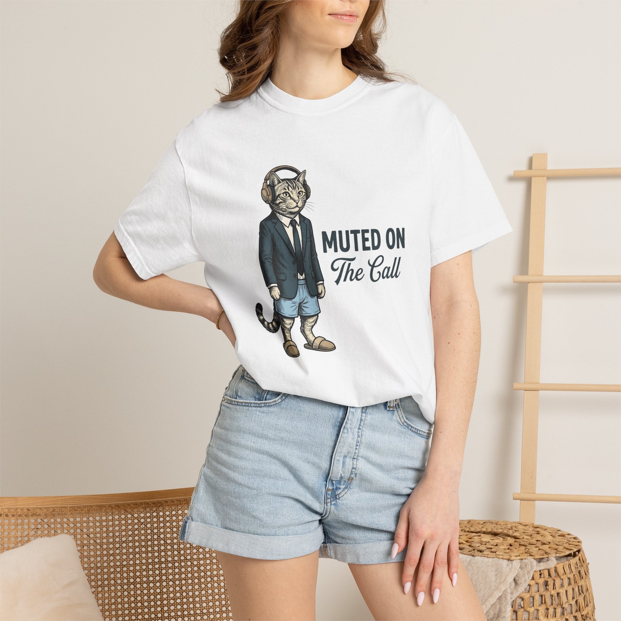 Cat Suit Shirt Cat Work From Home Gift Women Vintage Tee Catsuit T-Shirt Cat Fan Retro Tshirt Remote Graphic Hand Drawn Headphones Tshirt