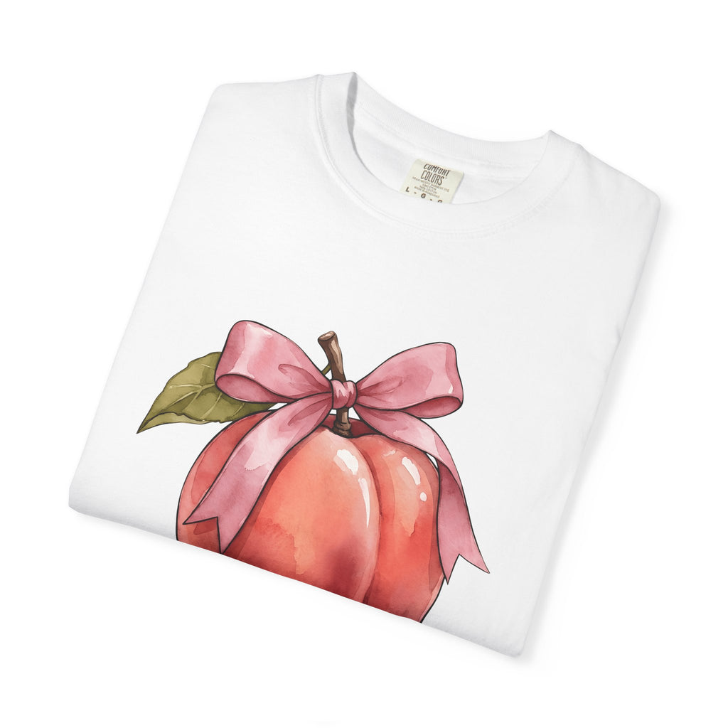 Peach Bow Shirt Cute Harvest Gift Women Ink Tee Bow T-Shirt Kawaii Fan Tattoo Tshirt Autumn Graphic Pencil Foliage Tshirt