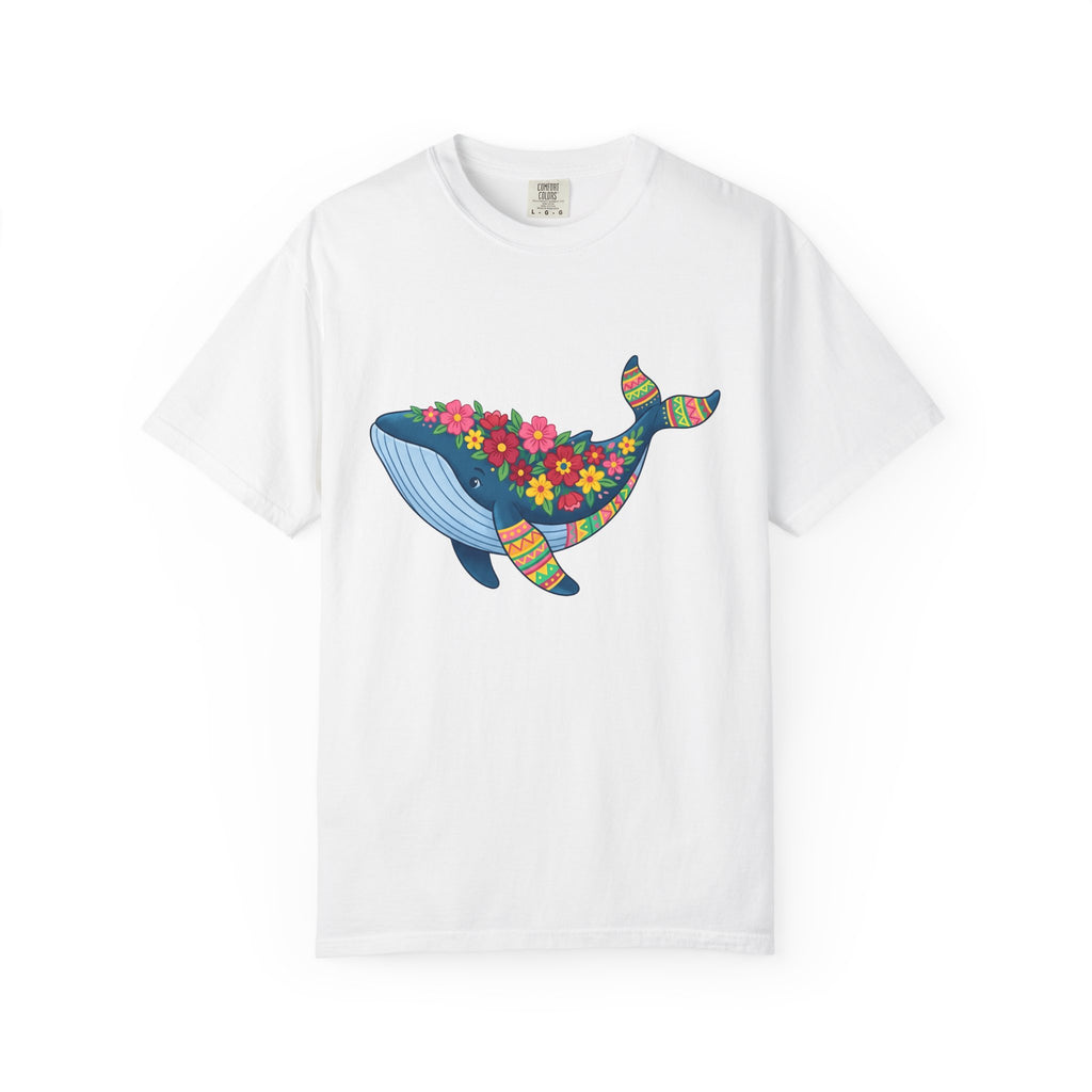 Whale Flower Shirt Animals & Flowers Sea Gift Women Hippie Tee Whale T-Shirt Wildlife Fan Boho Tshirt Ocean Graphic Vibrant Design Tshirt