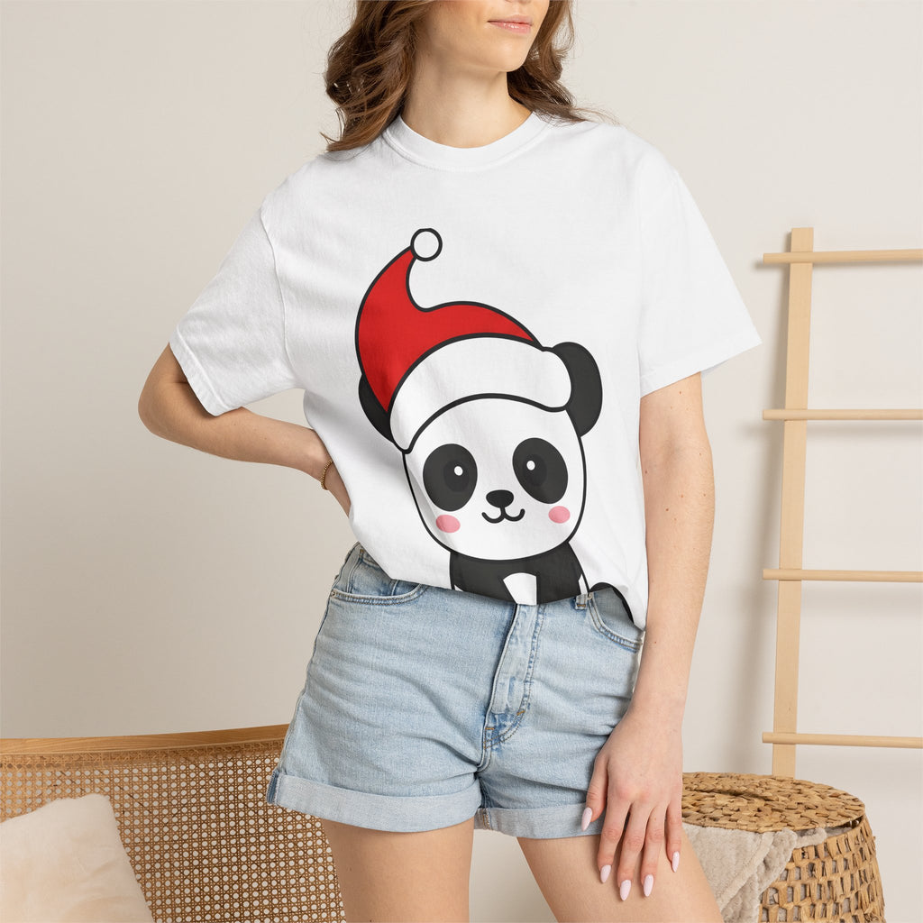 Panda Christmas Hat Shirt Animals Holiday Gift Women Kawaii Tee Panda Bear T-Shirt Animal Fan Cute Tshirt Christmas Graphic Cartoon Santa