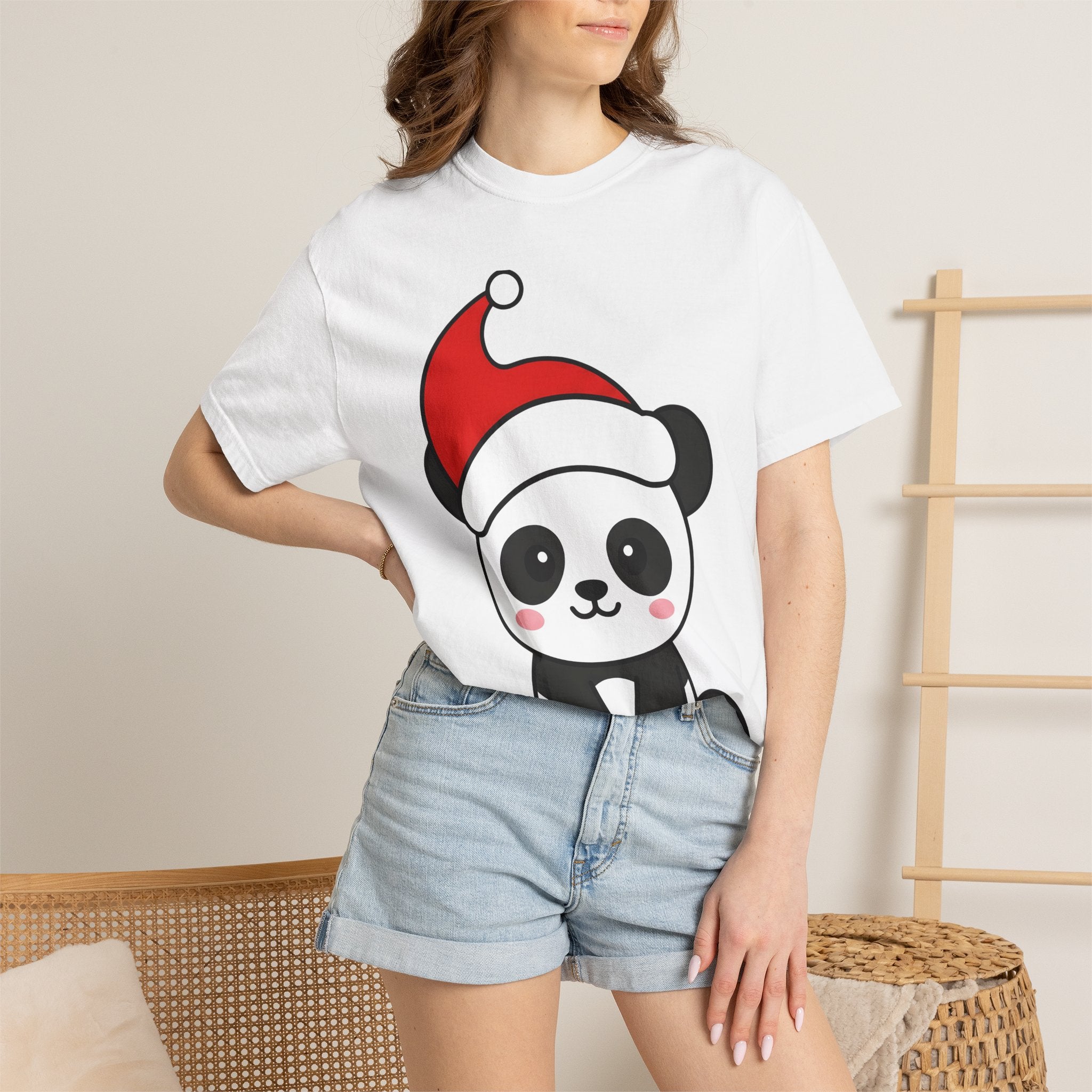 Panda Christmas Hat Shirt Animals Holiday Gift Women Kawaii Tee Panda Bear T-Shirt Animal Fan Cute Tshirt Christmas Graphic Cartoon Santa