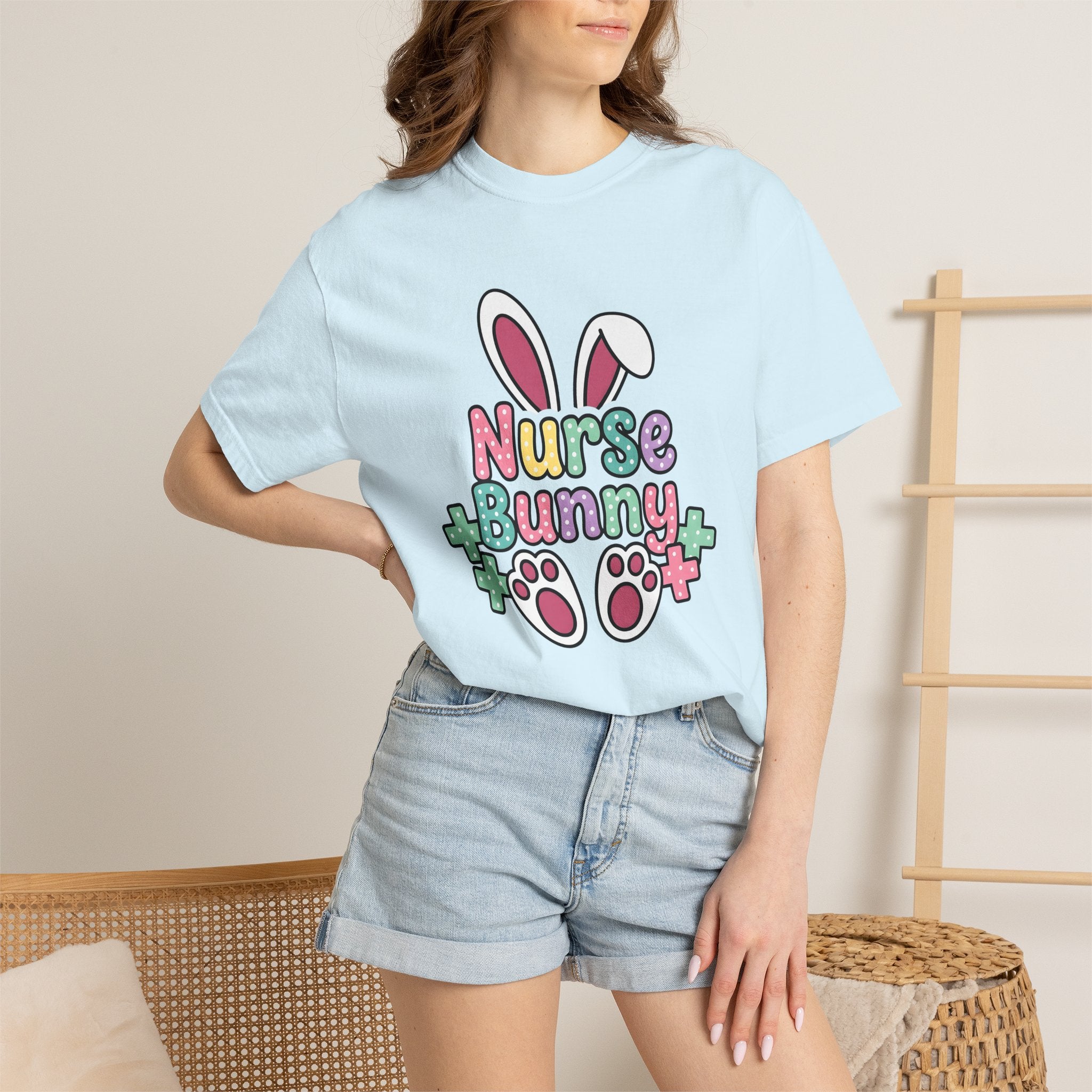 Rabbit Ears Shirt Easter Healthcare Gift Women Kawaii Tee Bunny Ears T-Shirt Easter Fan Nurse Graphic Tshirt Fun Paw Marks Tshirt