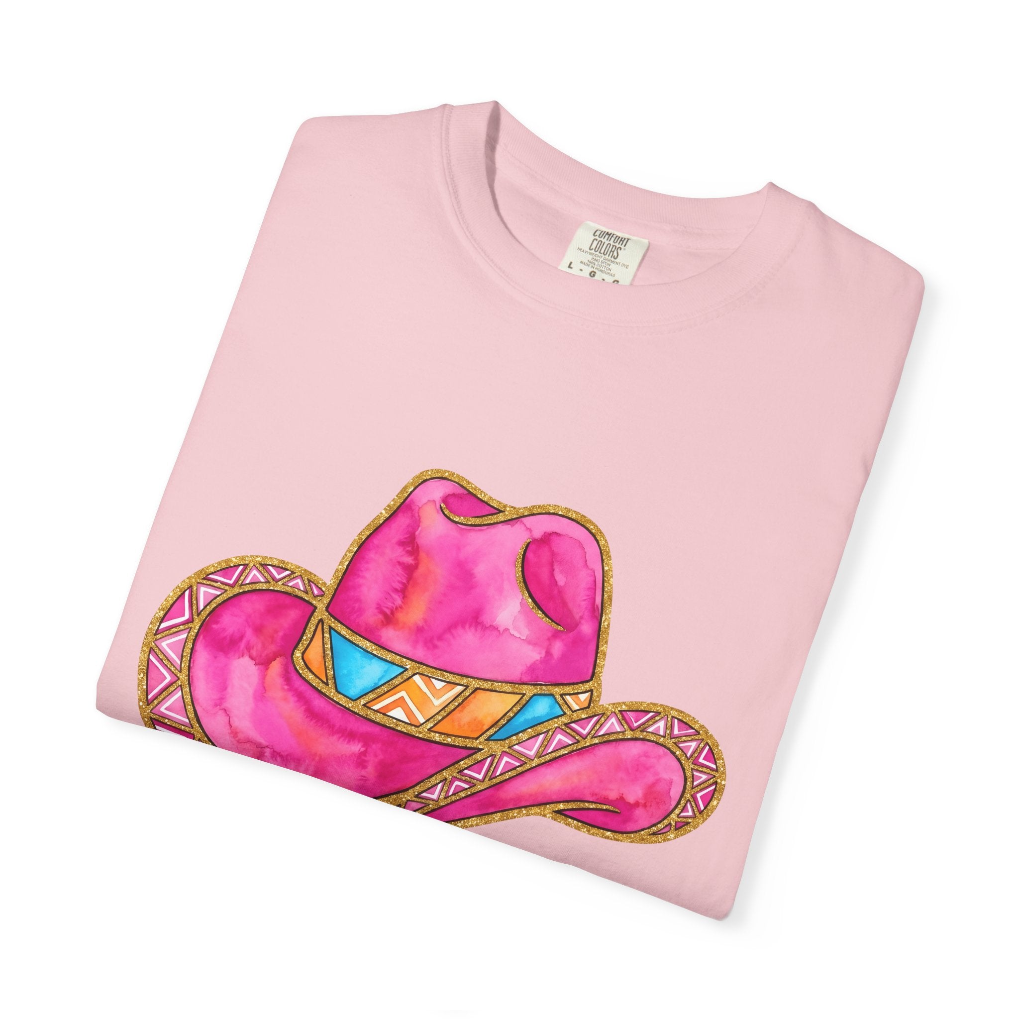 Pink Western Hat Shirt Western Apparel Gift Women Hand Painted Tee Cowboy Hat T-Shirt Rodeo Fan Cowgirl Tshirt Clothing Graphic Rustic