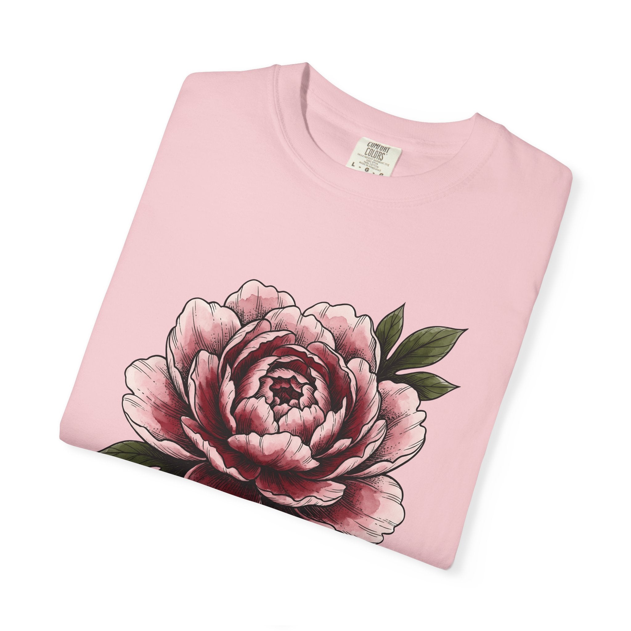 Peony Flower Shirt Boho Chic Floral Gift Women Botanical Tee Paeonia T-Shirt Hippie Fan Botanical Tshirt Flower Graphic Vintage Green Leaves