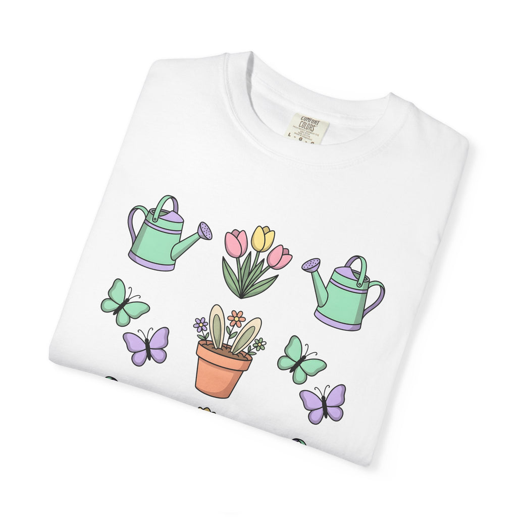 Rabbit Ears Pot Shirt Easter Plants Gift Women Adorable Tee Flowerpot T-Shirt Easter Fan Floral Tshirt Cute Illustration Soft Colors Flower