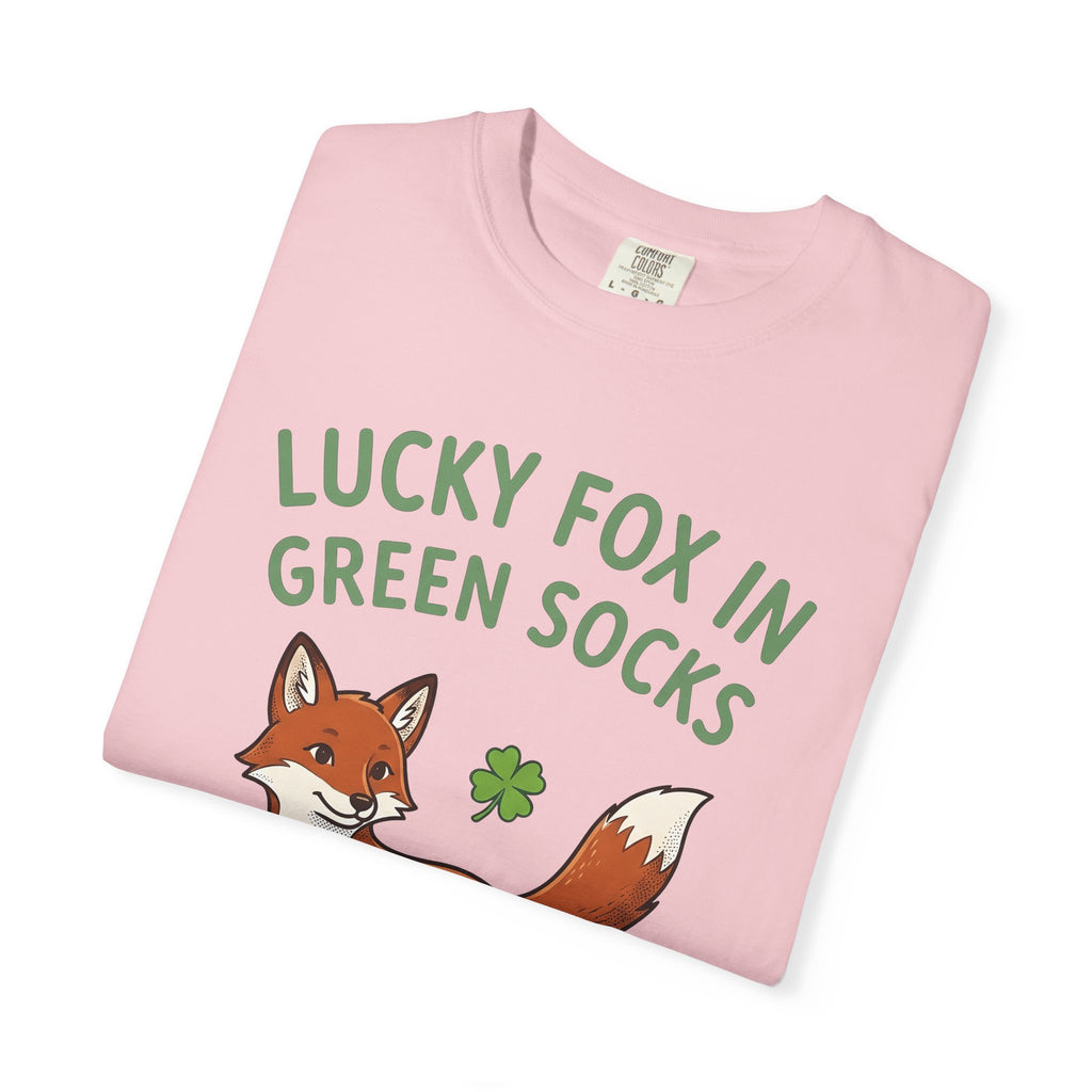 Fox Socks Shirt St Patrick's Day Creatures Gift Women Illustration Tee Socks T-Shirt Shamrock Fan Illustrated Tshirt Animal Graphic Hand