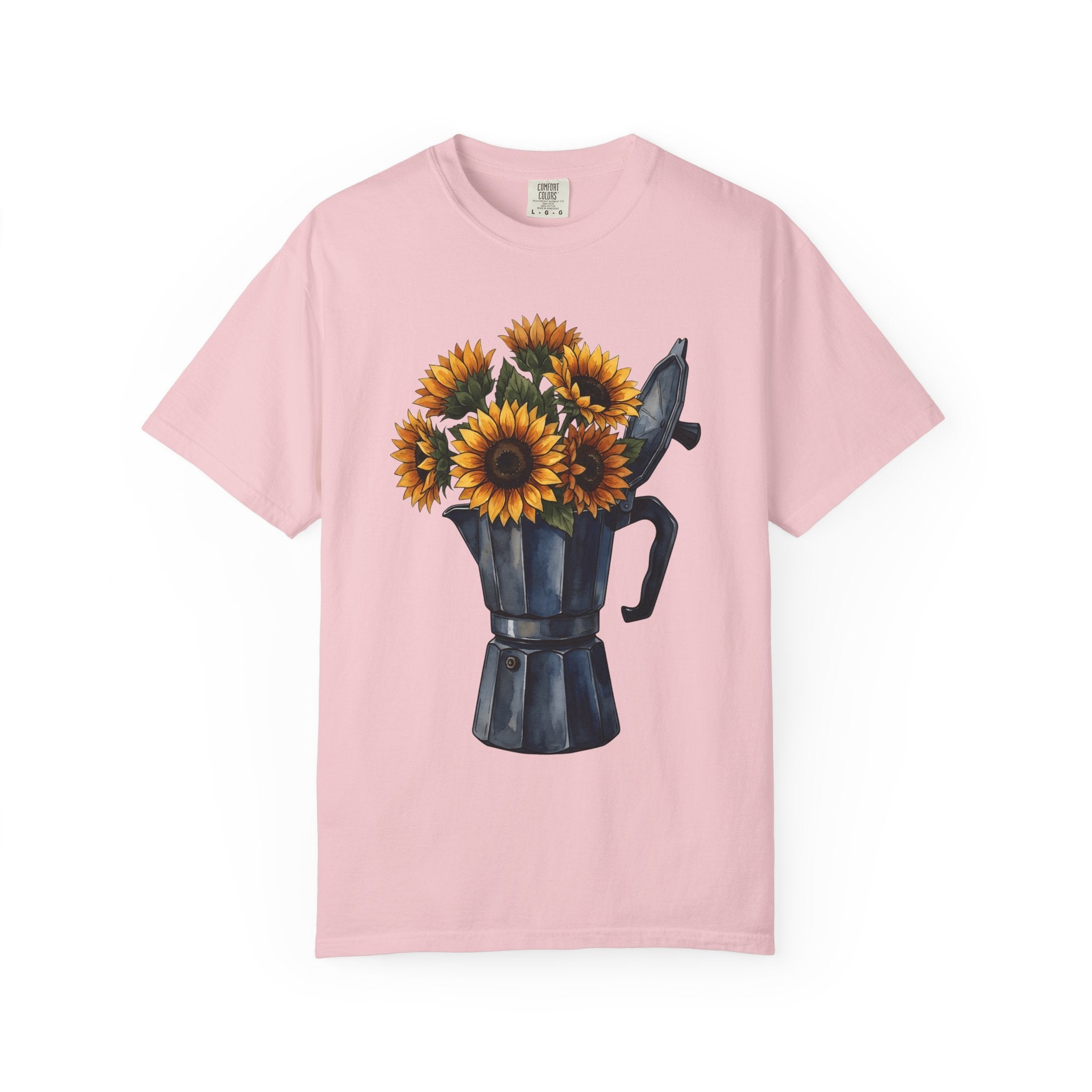 Coffee Pot Sunflowers Shirt Coffee Bouquet Gift Women Brush Stroke Tee Sunflower Pot T-Shirt Coffee Fan Painted Tshirt Floral Graphic