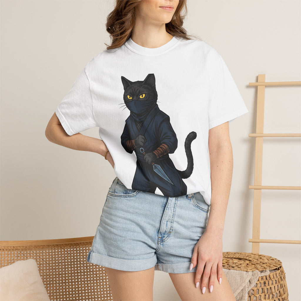 Stealth Cat Shirt Cat Joke Gift Women Comic Tee Cat T-Shirt Cat Fan Cartoon Tshirt Pun Graphic Retro Knife Tshirt