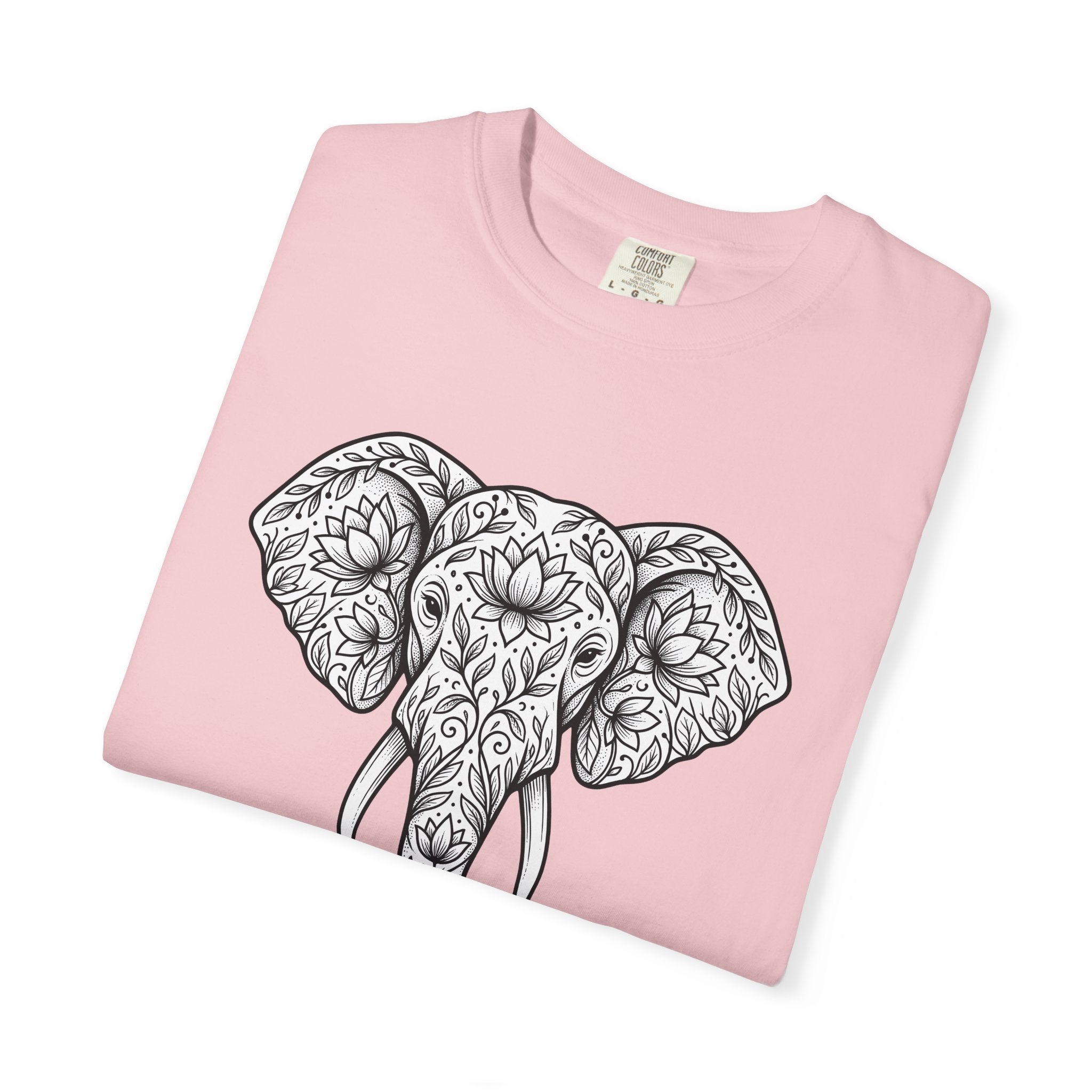 Elephant Blossom Shirt Boho Fauna Gift Women Tribal Tee Pachyderm T-Shirt Bohemian Fan Ethnic Tshirt Wildlife Graphic Henna Sacred Flower