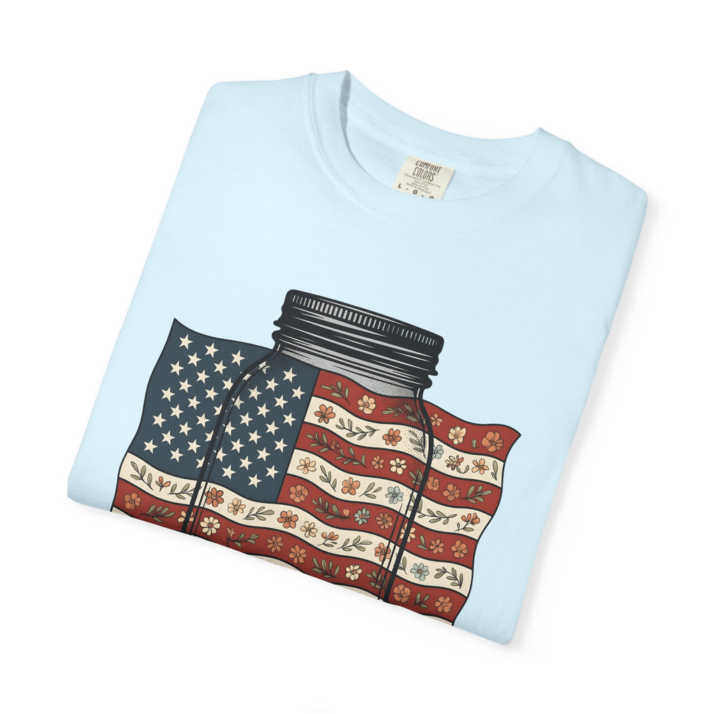 Mason Jar Flag Shirt 4th Of July Americana Gift Women Old School Tee Mason Jar T-Shirt Patriot Fan Vintage Tshirt Patriotic Graphic Outline