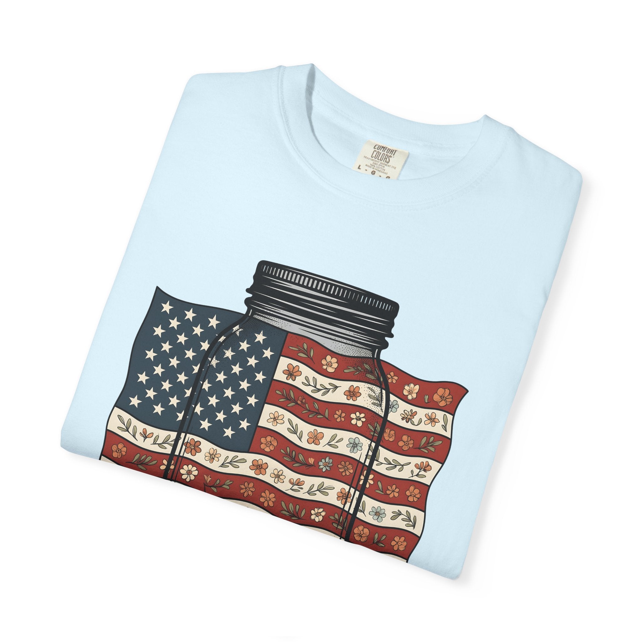 Mason Jar Flag Shirt 4th Of July Americana Gift Women Old School Tee Mason Jar T-Shirt Patriot Fan Vintage Tshirt Patriotic Graphic Outline