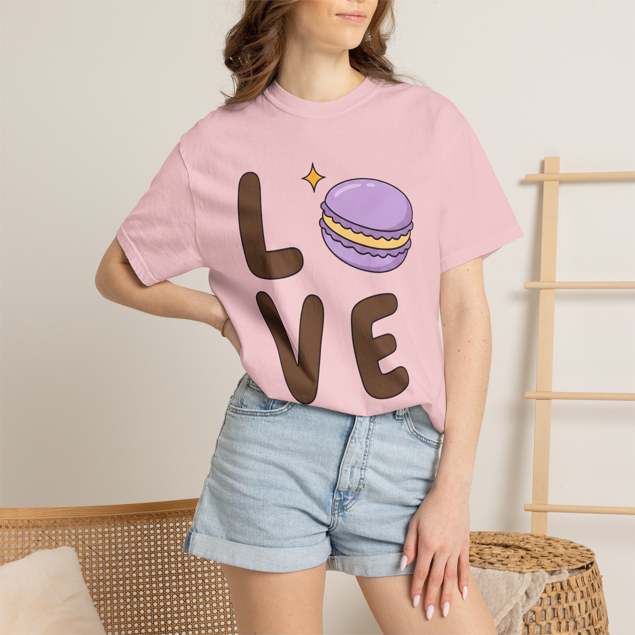 Macaron Illustration Shirt Desserts Gastronomy Gift Women Adorable Tee Macaron T-Shirt Pastry Fan Cute Tshirt Food Graphic Animated Shimmer