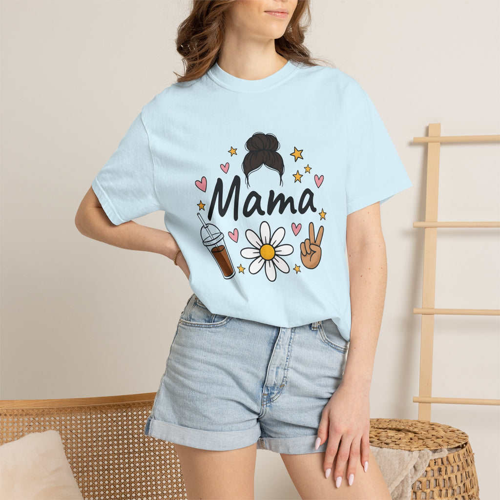 Mom Bun Shirt Mom Coffee Gift Women Doodle Tee Top Knot T-Shirt Motherhood Fan Hand Drawn Tshirt Caffeine Graphic Retro Daisy Tshirt
