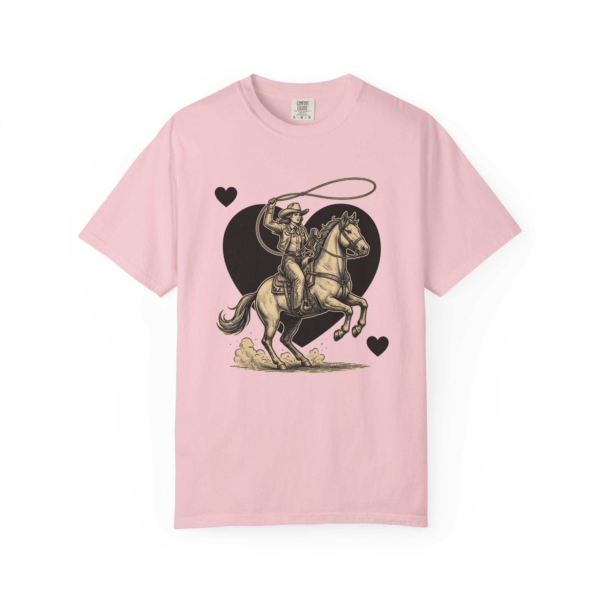 Cowgirl Horse Shirt Western Ranch Gift Women Classic Tee Cowgirl T-Shirt Rodeo Fan Vintage Tshirt Farm Graphic Doodle Heart Shapes Tshirt