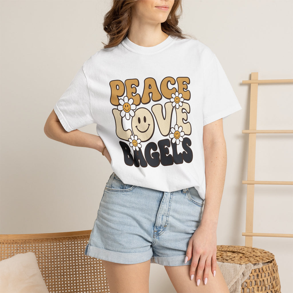 Bagel Art Shirt Bagels Pastry Gift Women Hand Drawn Tee Bagel T-Shirt Bagel Fan Doodle Tshirt Bakery Graphic Line Art Blossom Tshirt