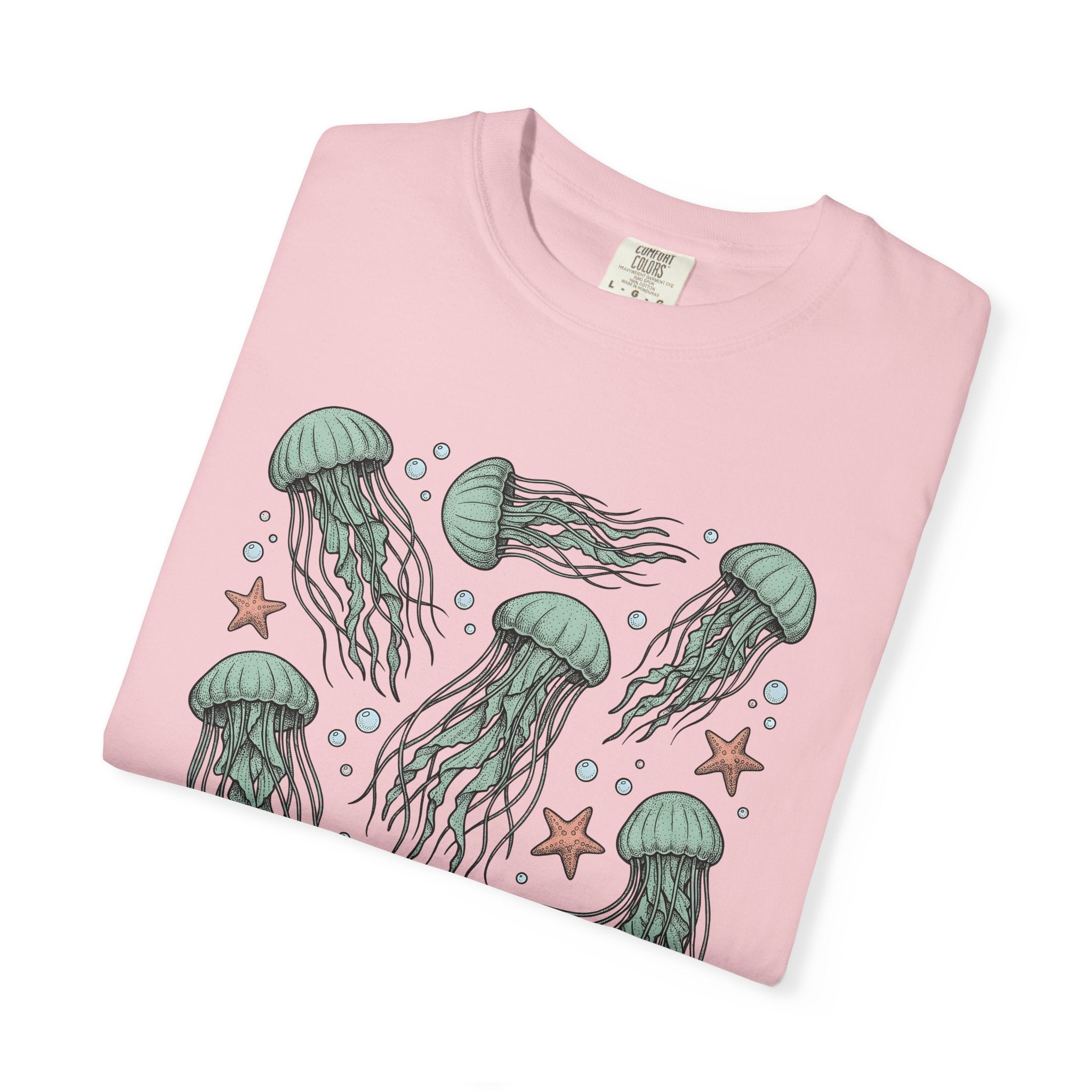 Jellyfish Motif Shirt Ocean Environment Gift Women Cartoon Tee Medusa T-Shirt Marine Fan Jelly Art Tshirt Eco Graphic Sketch Starfishes