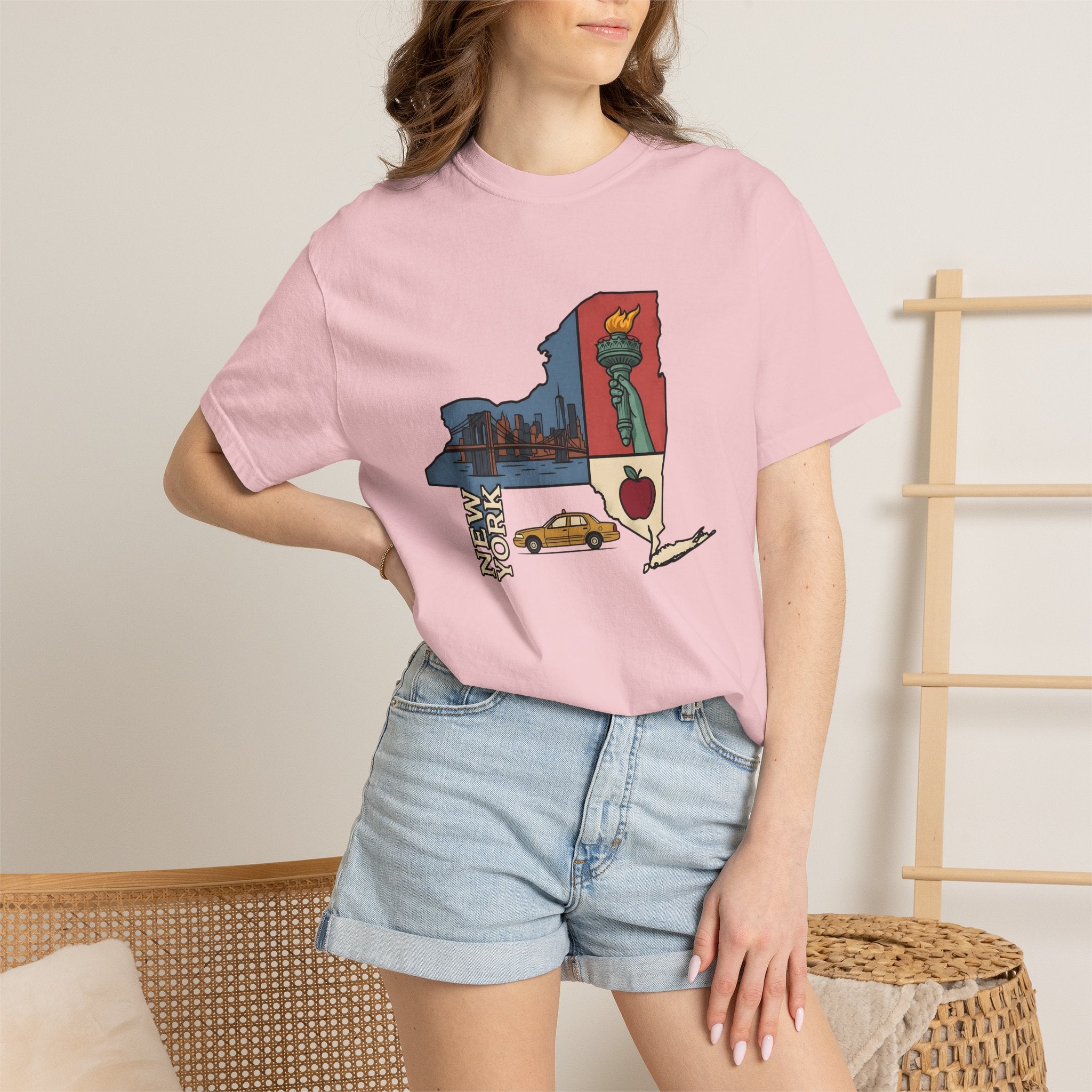Manhattan Map Shirt New Yorker Vacation Gift Women Classic Tee Map T-Shirt Big Apple Fan Vintage Tshirt Travel Graphic Doodle Yellow Cab