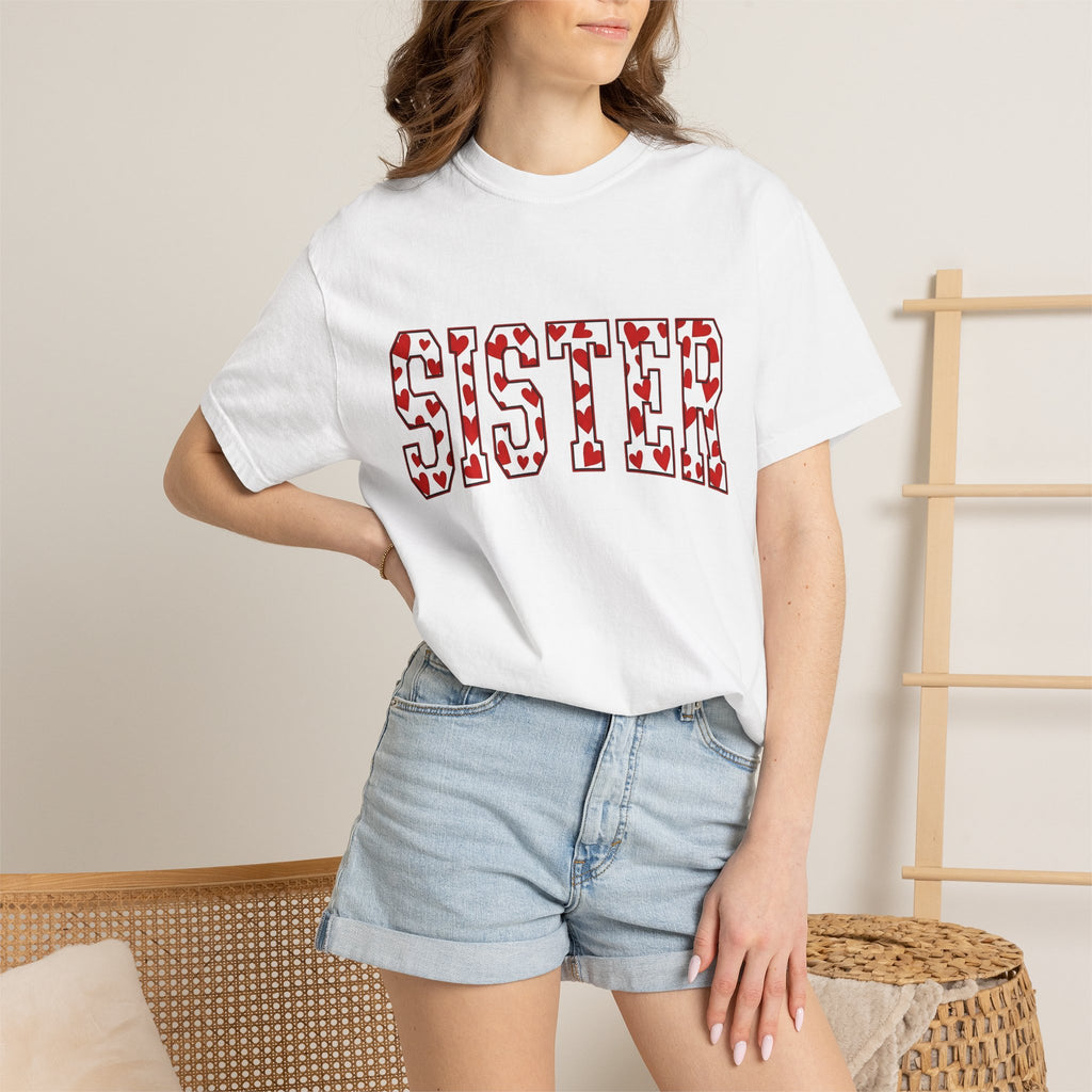 Heart Pattern Text Shirt St. Valentine's Day Family Gift Women Playful Tee Typography T-Shirt Valentine Fan Whimsical Tshirt Clan Graphic