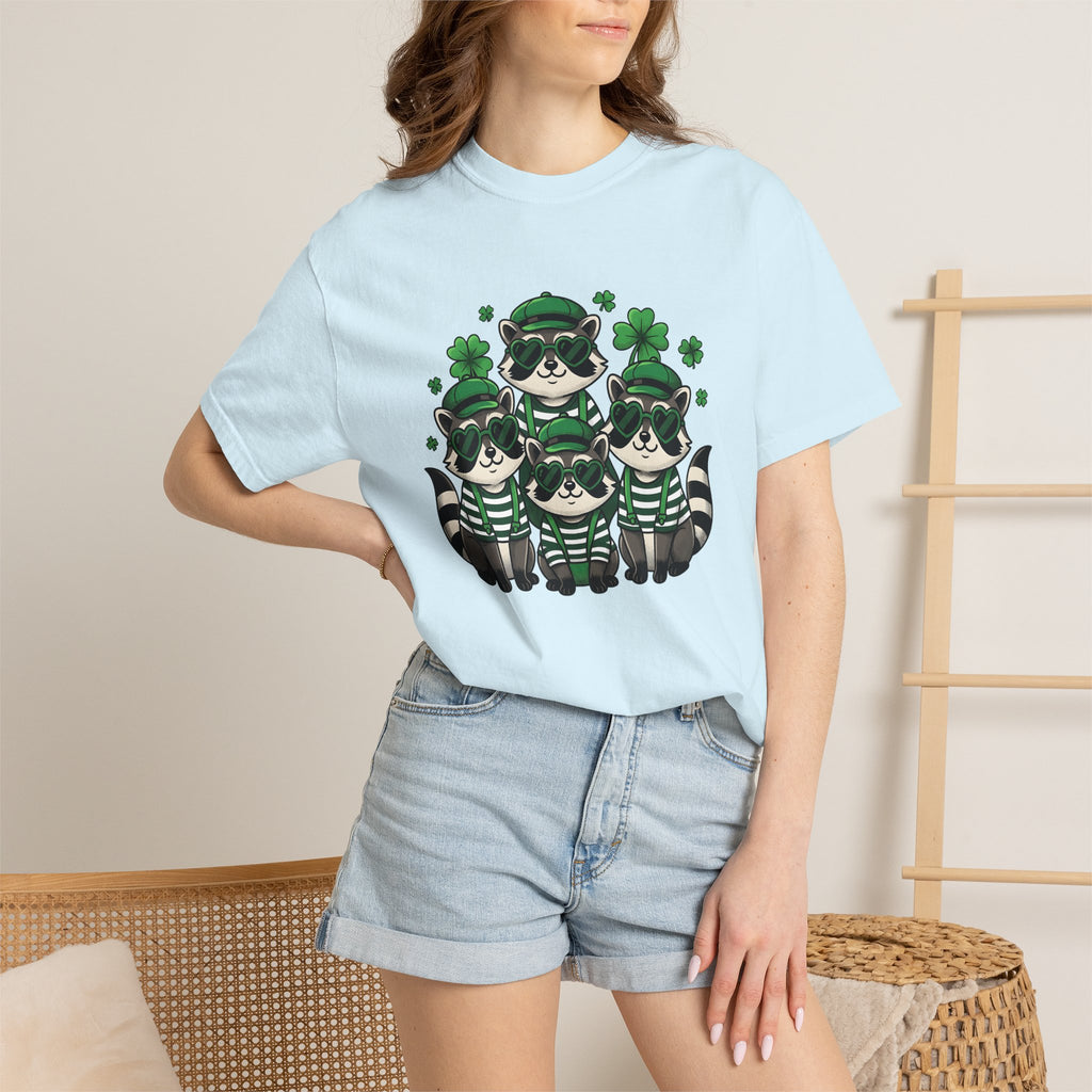 Raccoon Group Shirt St Patrick's Day Animal Gift Women Kawaii Tee Trash Panda T-Shirt Irish Fan Cute Tshirt Wildlife Graphic Retro Shamrock
