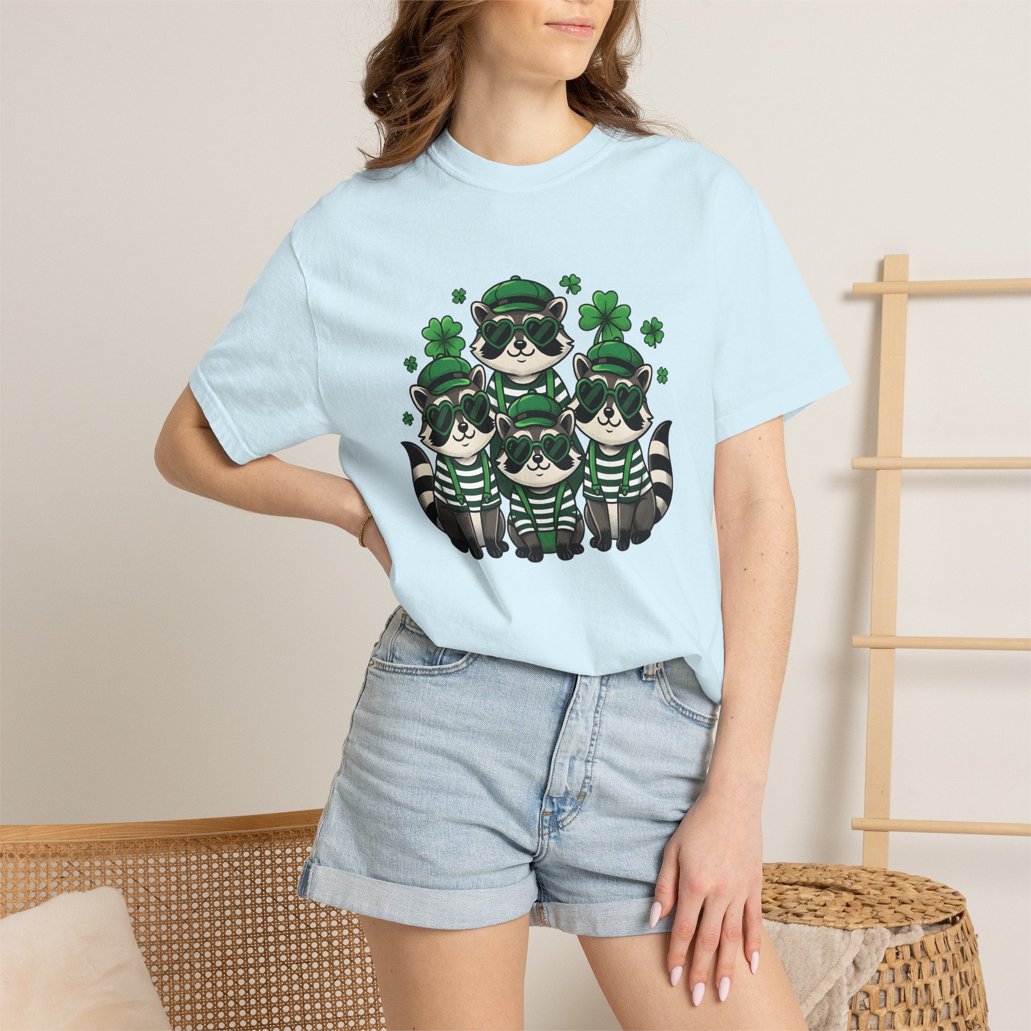 Raccoon Group Shirt St Patrick's Day Animal Gift Women Kawaii Tee Trash Panda T-Shirt Irish Fan Cute Tshirt Wildlife Graphic Retro Shamrock