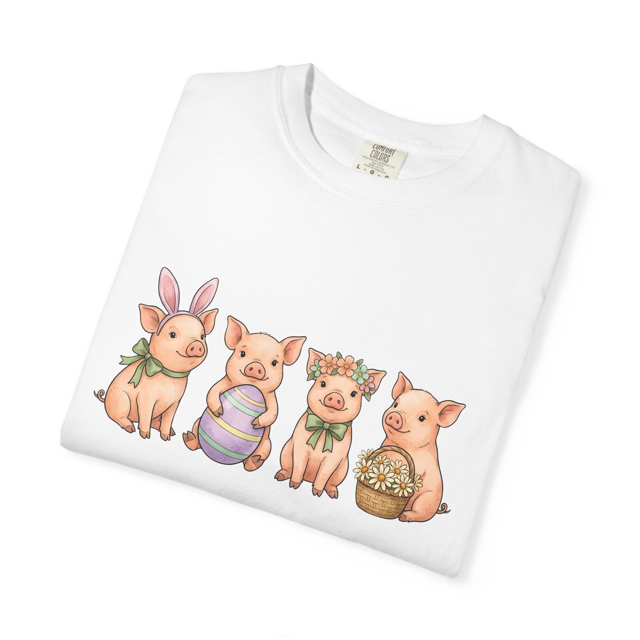 Pig Pack Shirt Easter Beasts Gift Women Lovable Tee Piggy T-Shirt Easter Fan Cute Tshirt Creature Graphic Line Art Decorated Egg Tshirt