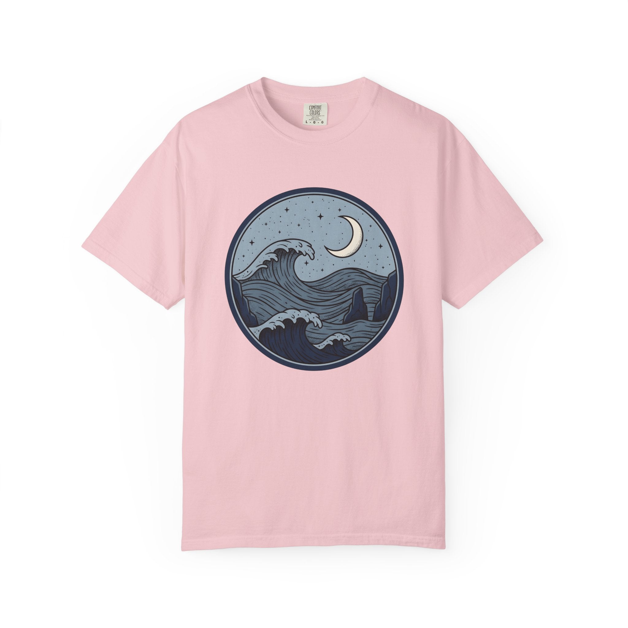 Coastal Waves Shirt Ocean Space Gift Women Rustic Tee Surf T-Shirt Sea Fan Vintage Tshirt Galaxy Graphic Traditional Moon Phase Tshirt