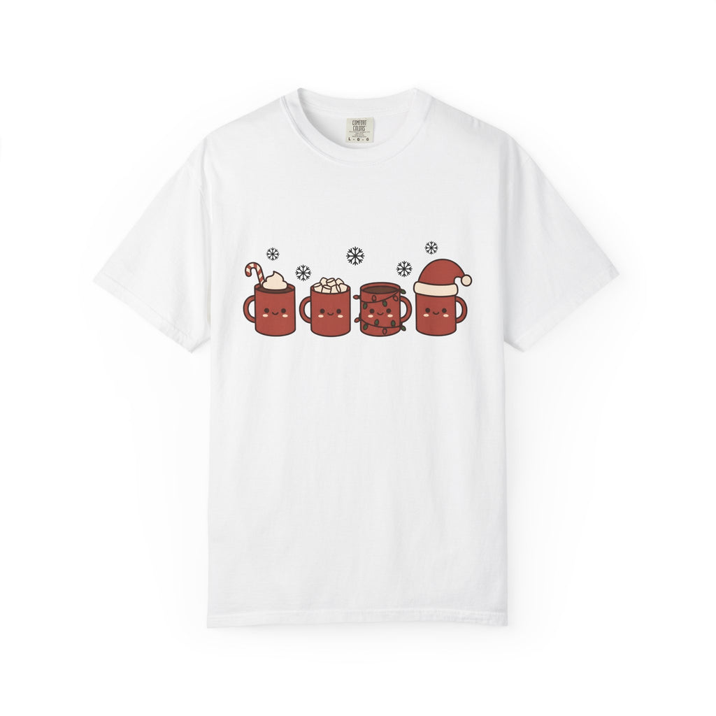 Adorable Hot Chocolate Mugs Shirt Christmas Holiday Gift Women Cartoon Tee Hot Chocolate Mugs T-Shirt Xmas Fan Comic Tshirt Seasonal Graphic