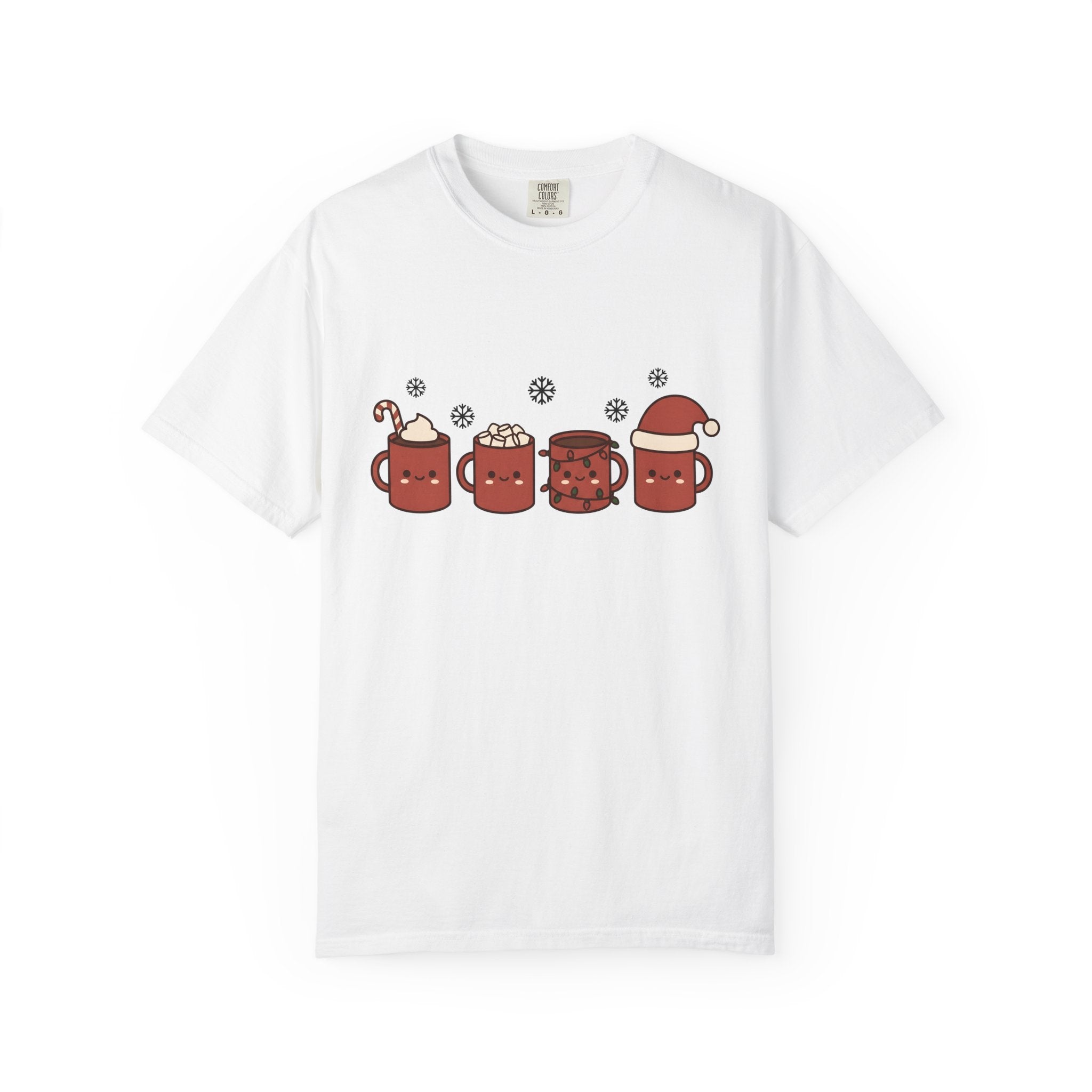 Adorable Hot Chocolate Mugs Shirt Christmas Holiday Gift Women Cartoon Tee Hot Chocolate Mugs T-Shirt Xmas Fan Comic Tshirt Seasonal Graphic