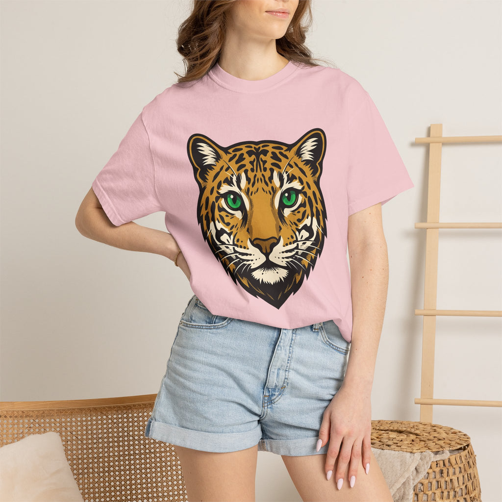 Leopard Face Shirt Cat Wildlife Gift Women Graphic Tee Leopard T-Shirt Cat Fan Abstract Tshirt Wildlife Illustration Graphic Bold Green Eyes