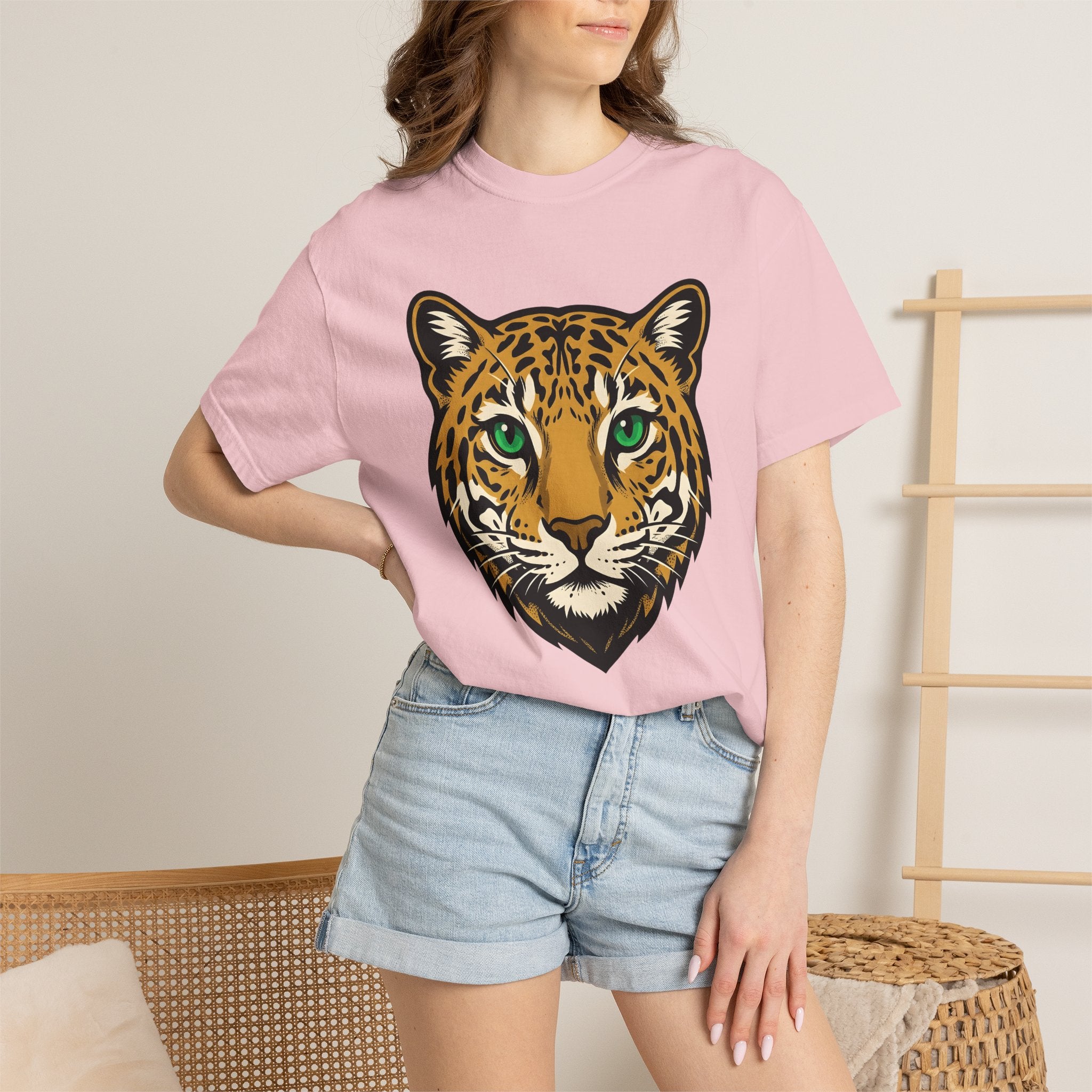 Leopard Face Shirt Cat Wildlife Gift Women Graphic Tee Leopard T-Shirt Cat Fan Abstract Tshirt Wildlife Illustration Graphic Bold Green Eyes