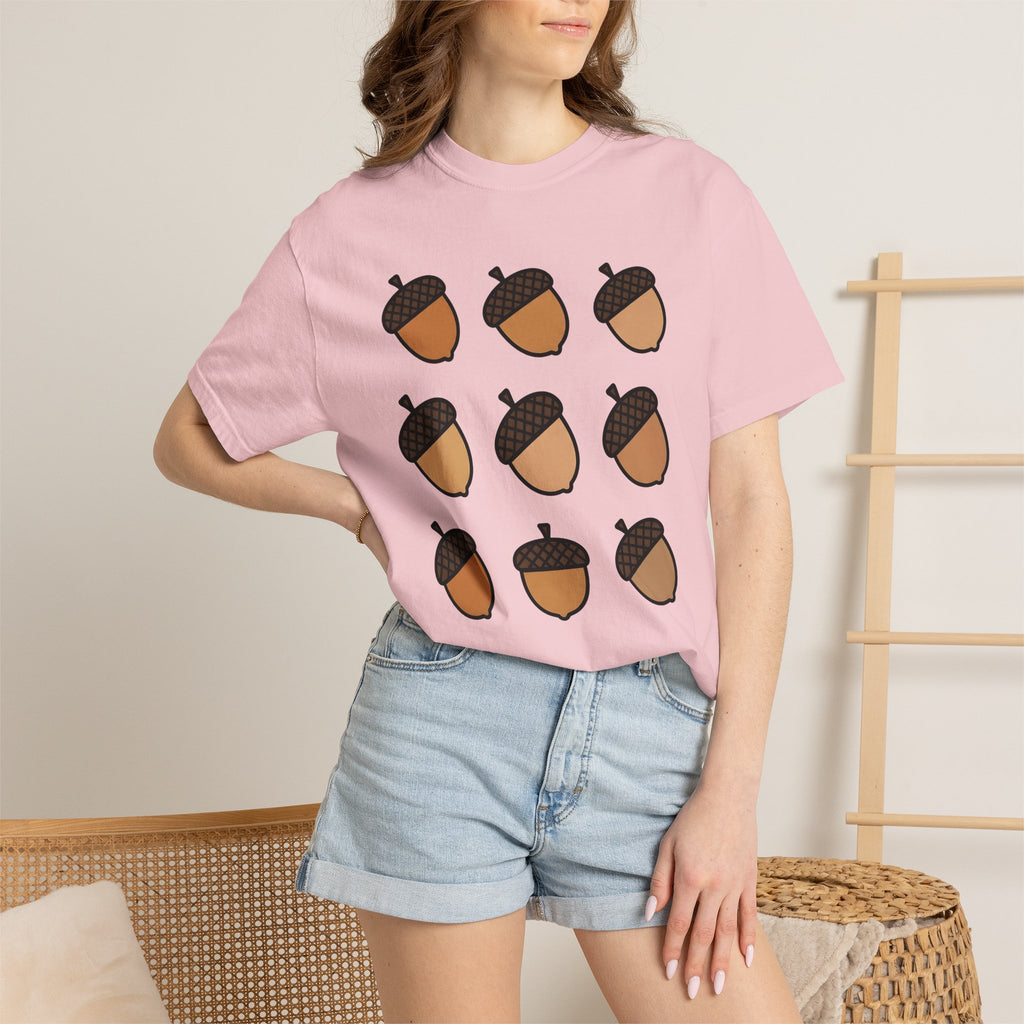 Acorn Print Shirt Cute Autumn Gift Women Comic Tee Oak T-Shirt Adorable Fan Cartoon Tshirt Fall Graphic Clean Check Design Tshirt