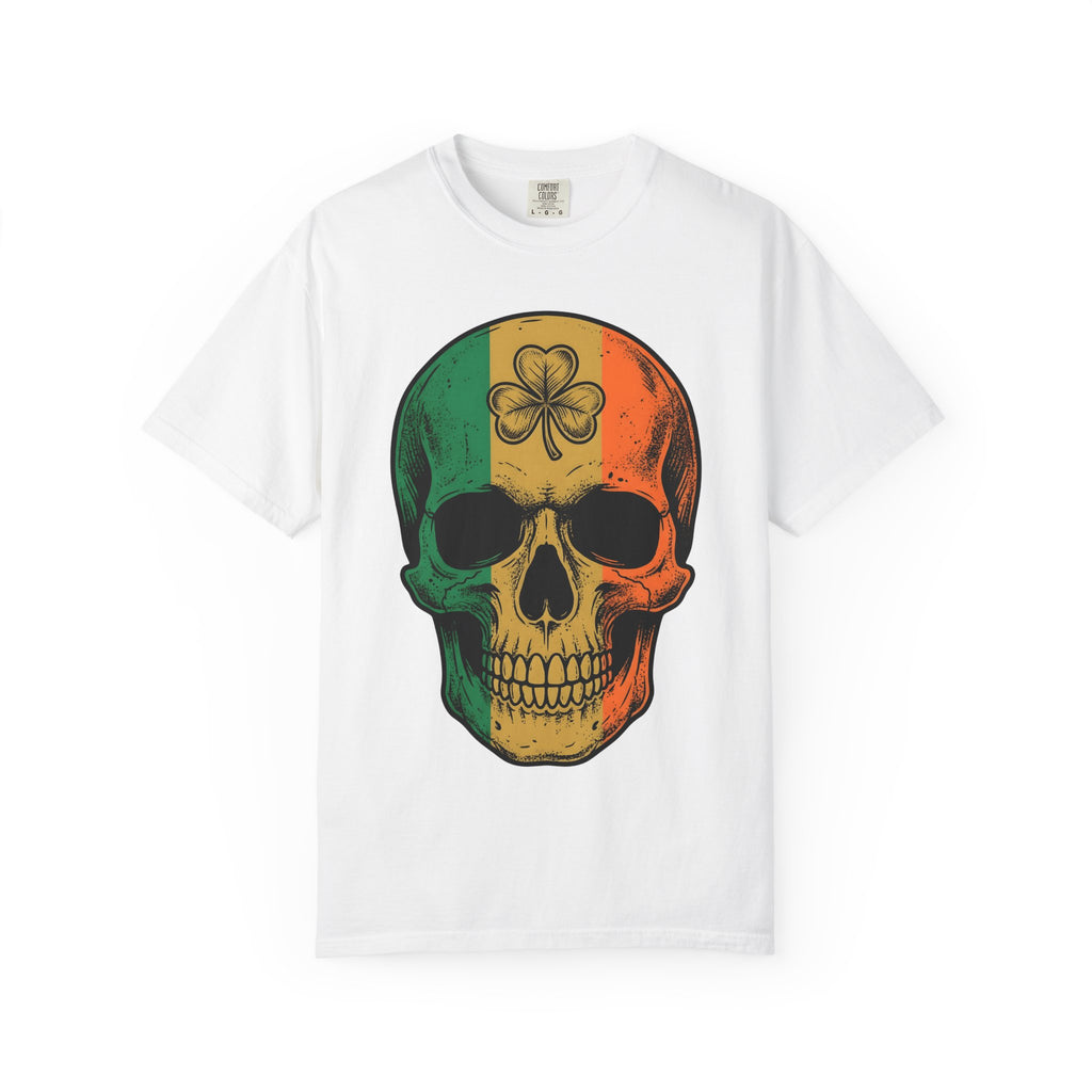 Skull Green Clover Shirt St Patrick's Day Emerald Gift Women Weathered Tee Sugar Skull T-Shirt Irish Fan Distressed Tshirt Emerald Graphic