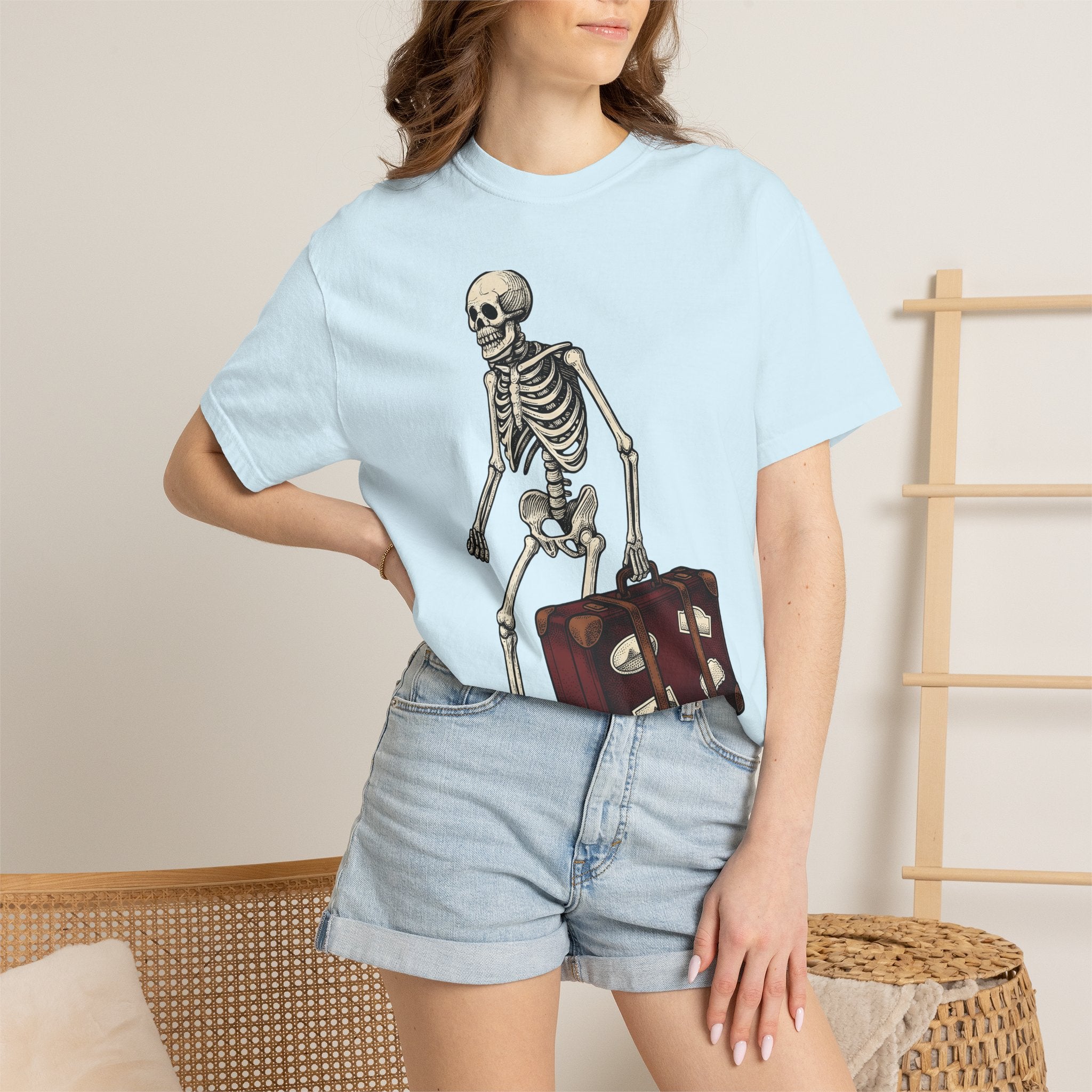 Skeleton Bag Shirt Gothic Comedy Gift Women Distressed Tee Backpack T-Shirt Emo Fan Grunge Tshirt Humor Graphic Line Art Suitcase Tshirt