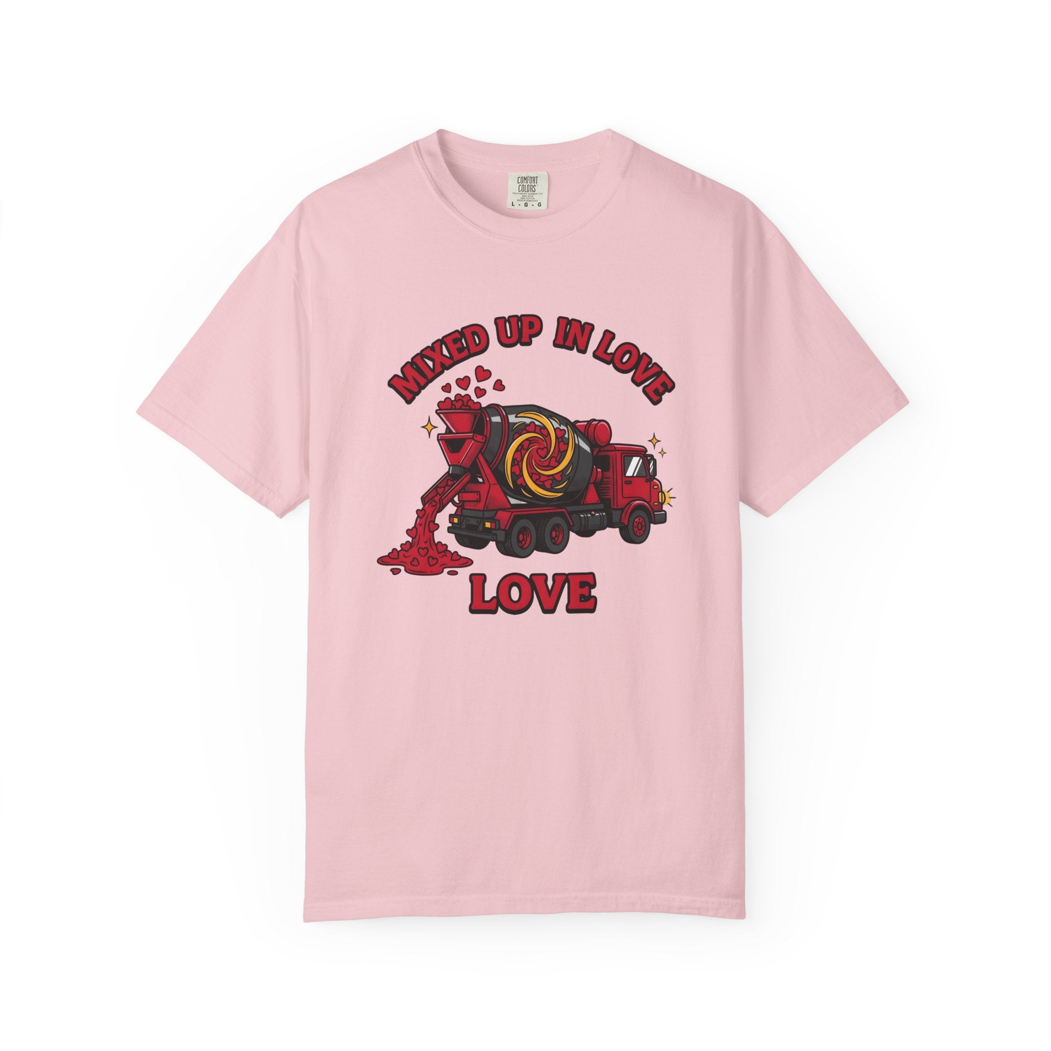 Concrete Truck Hearts Shirt St. Valentine's Day Satire Gift Women Line Art Tee Cement Mixer T-Shirt Valentines Fan Minimalist Tshirt