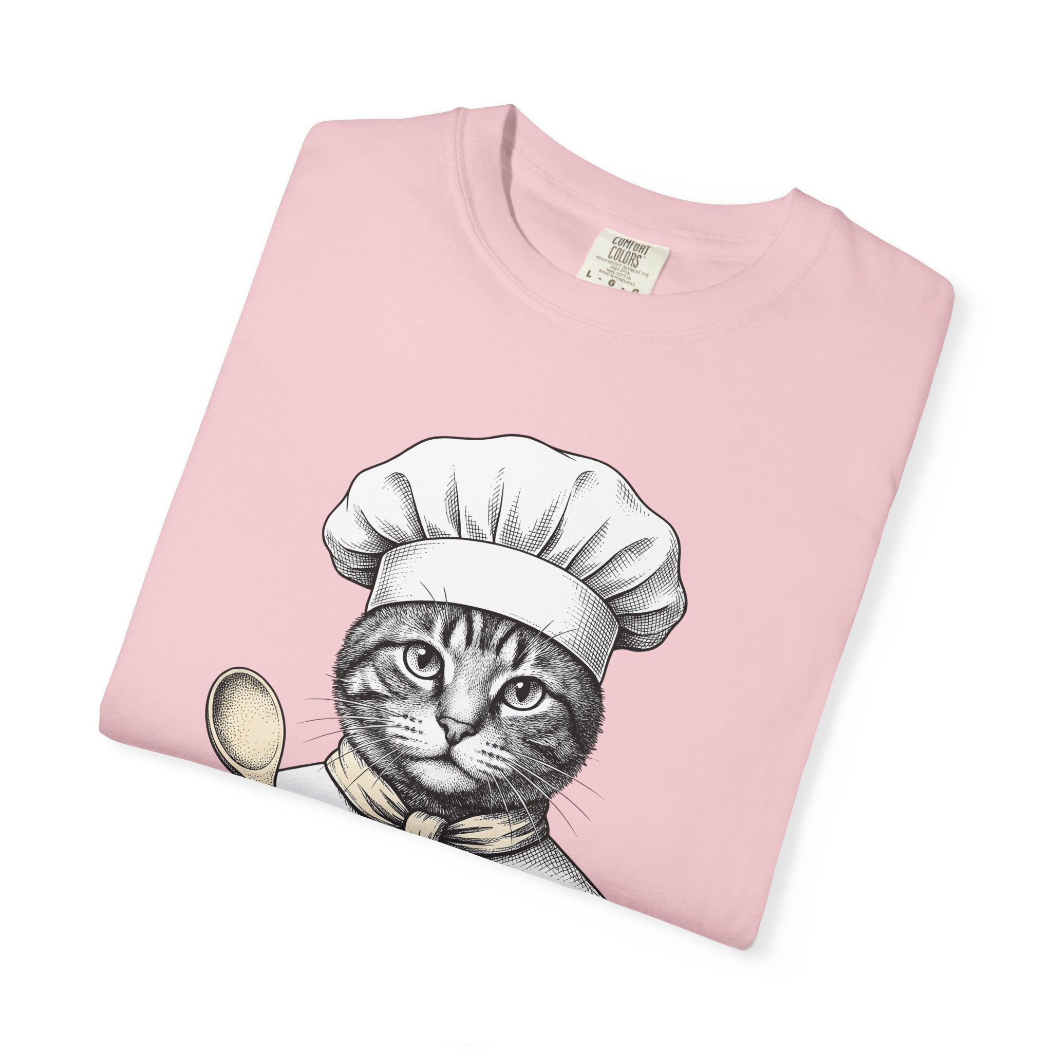 Cat Chef Shirt Cat Cookery Gift Women Cartoon Tee Kitten T-Shirt Cat Fan Feline Tshirt Cooking Graphic Hand Painted Wooden Utensil Tshirt