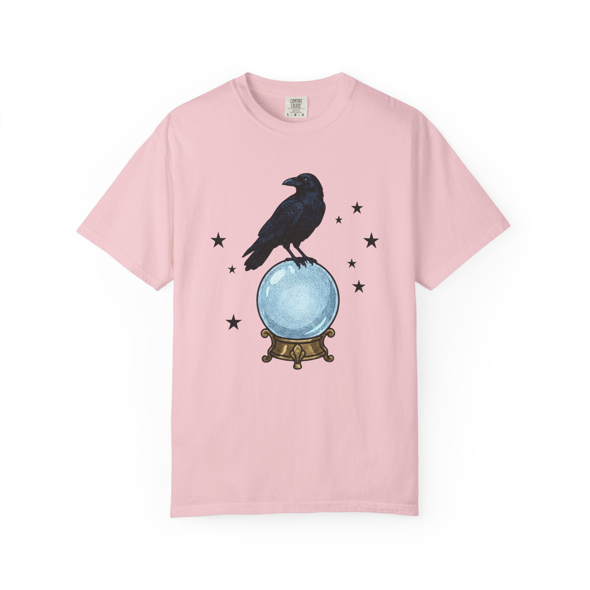 Crow Magic Sphere Shirt Occult Dark Art Gift Women Retro Tee Crystal Ball T-Shirt Witch Fan Vintage Tshirt Gothic Graphic Sketch Sparkles