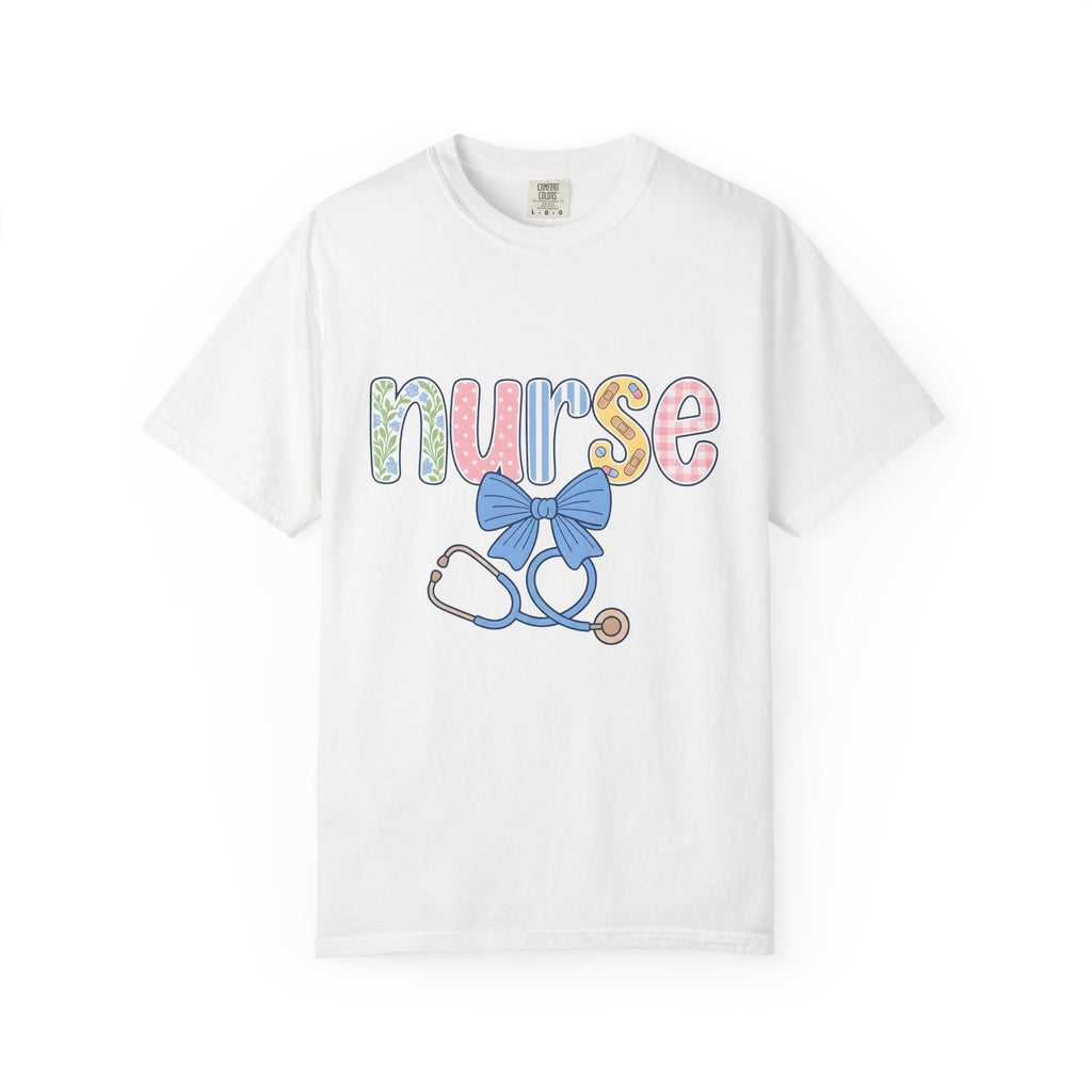 Nurse Stethoscope Bow Shirt Nurse Hospital Gift Women Adorable Tee Stethoscope T-Shirt Nursing Enthusiast Cute Tshirt Medical Graphic Doodle