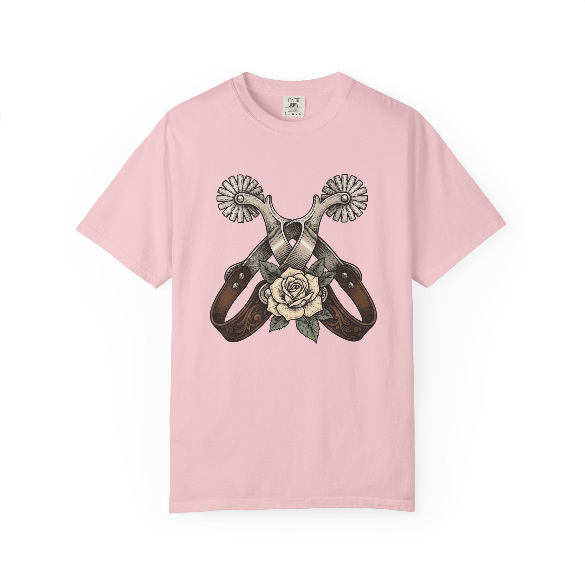 Crossed Spurs Shirt Cowgirl Country Gift Women Neo Traditional Tee Spurs T-Shirt Cowboy Fan Rodeo Tshirt Country Graphic Hand Drawn Rose