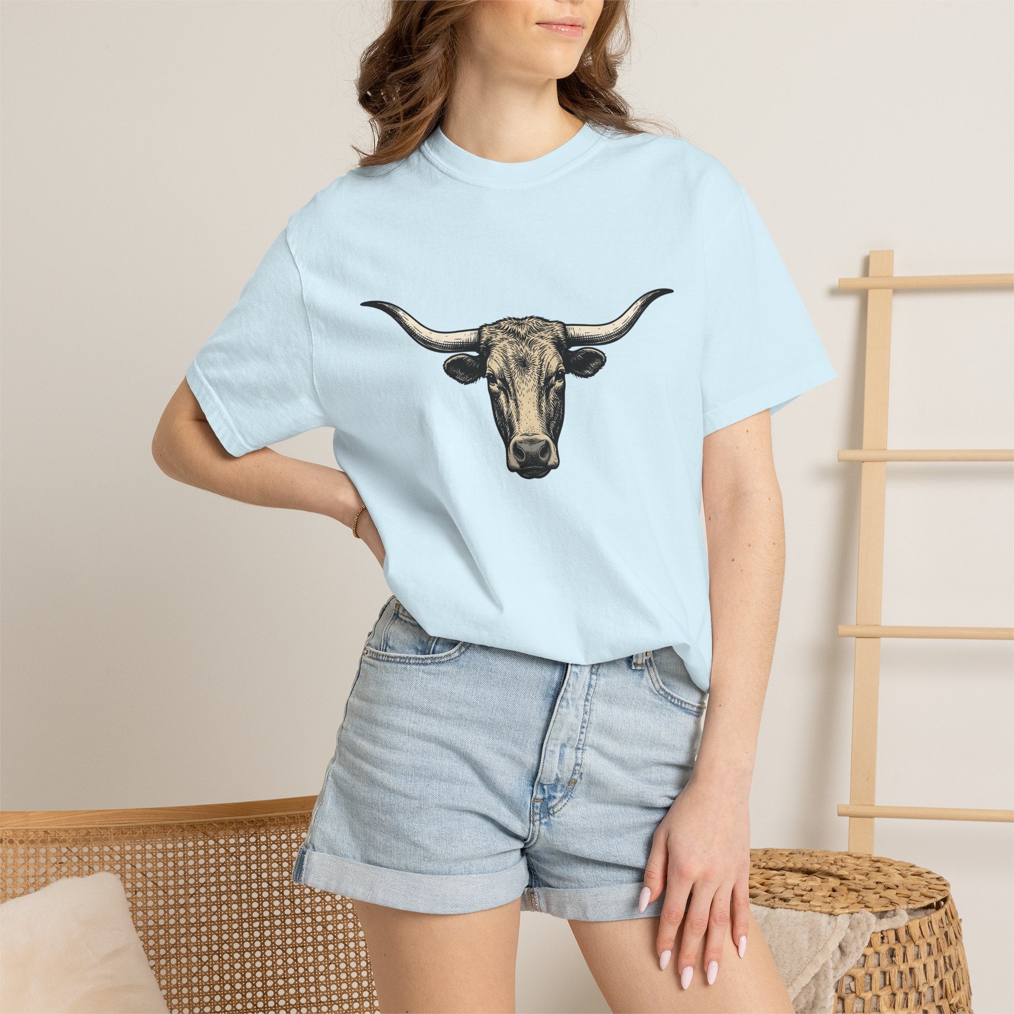 Longhorn Cattle Shirt Western Livestock Gift Women Tribal Tee Cows T-Shirt Cowboy Fan Primitive Tshirt Farm Graphic Hand Drawn Antlers