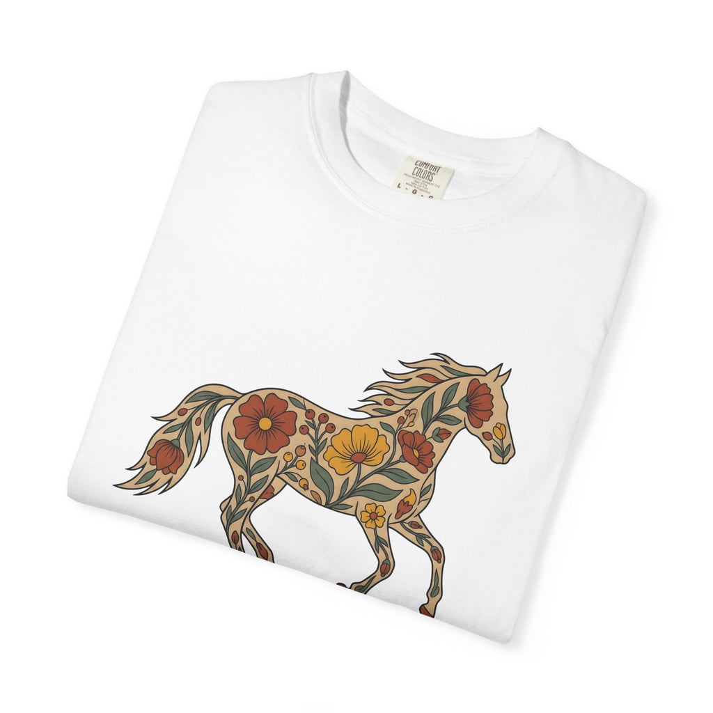 Blossom Horse Shirt Boho Chic Fauna Gift Women Folk Tee Mare T-Shirt Hippie Fan Tribal Tshirt Wildlife Graphic Hand Drawn Field Flower