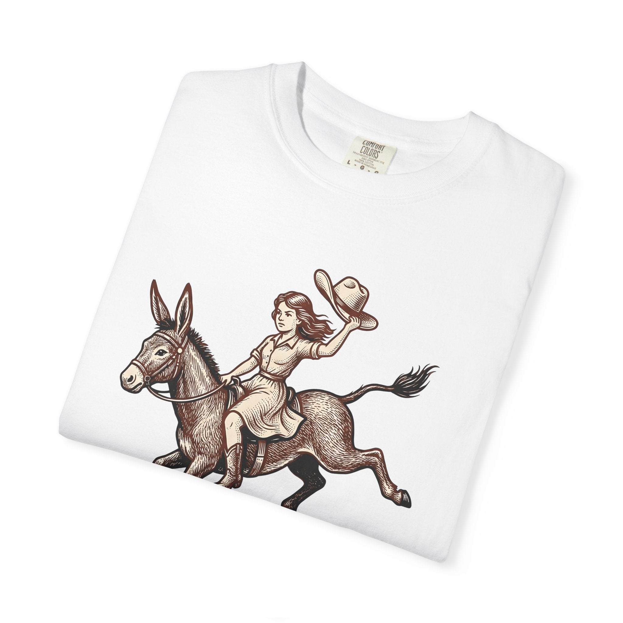 Cowgirl Burro Shirt Cowgirl Prairie Gift Women Sketch Tee Donkey T-Shirt Cowgirl Fan Hand Drawn Tshirt Prairie Graphic Vintage Western Hat