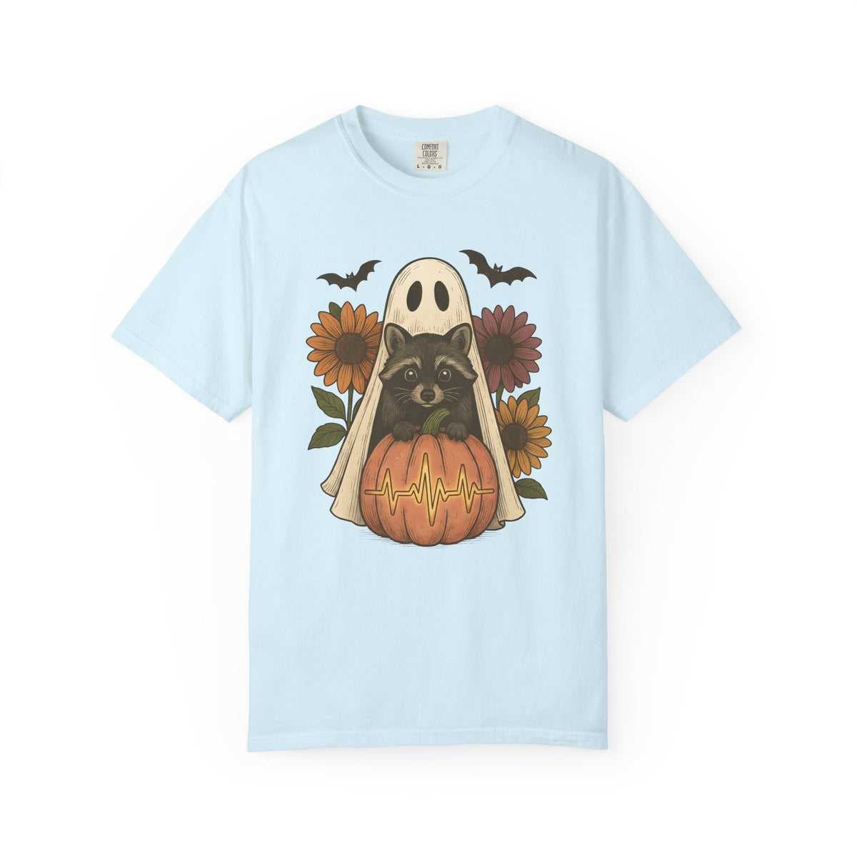Raccoon Ghost Pumpkin Shirt Halloween Animal Gift Women Vintage Tee Trash Panda T-Shirt Spooky Fan Retro Tshirt Wildlife Graphic Hand Drawn