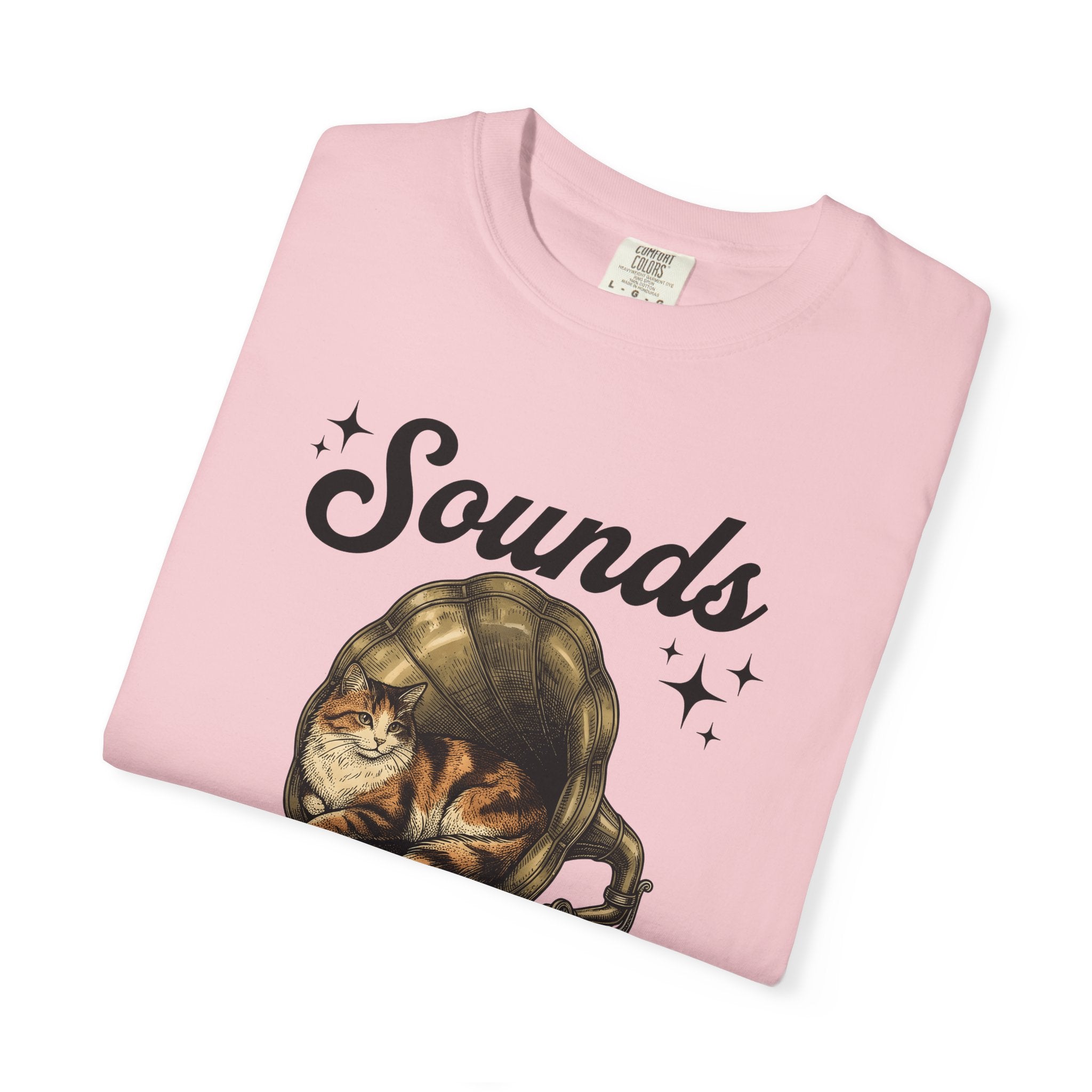 Cat Gramophone Shirt Cat Music Gift Women Vintage Tee Phonograph T-Shirt Feline Fan Retro Tshirt Melody Graphic Hand Drawn Stars Tshirt