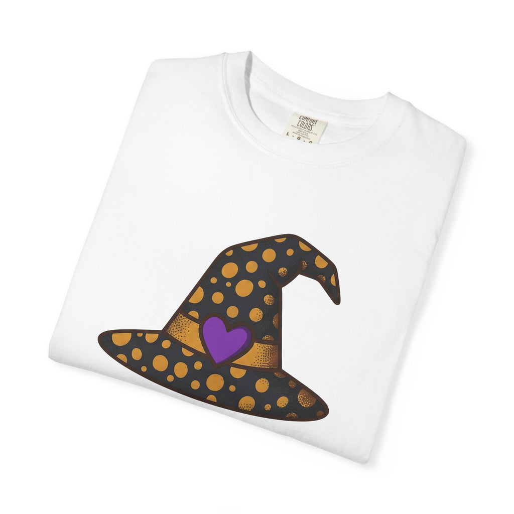 Witch Hat Shirt Halloween Enchantment Gift Women Playful Tee Pointy Hat T-Shirt Spooky Fan Whimsical Tshirt Magical Graphic Storybook Heart