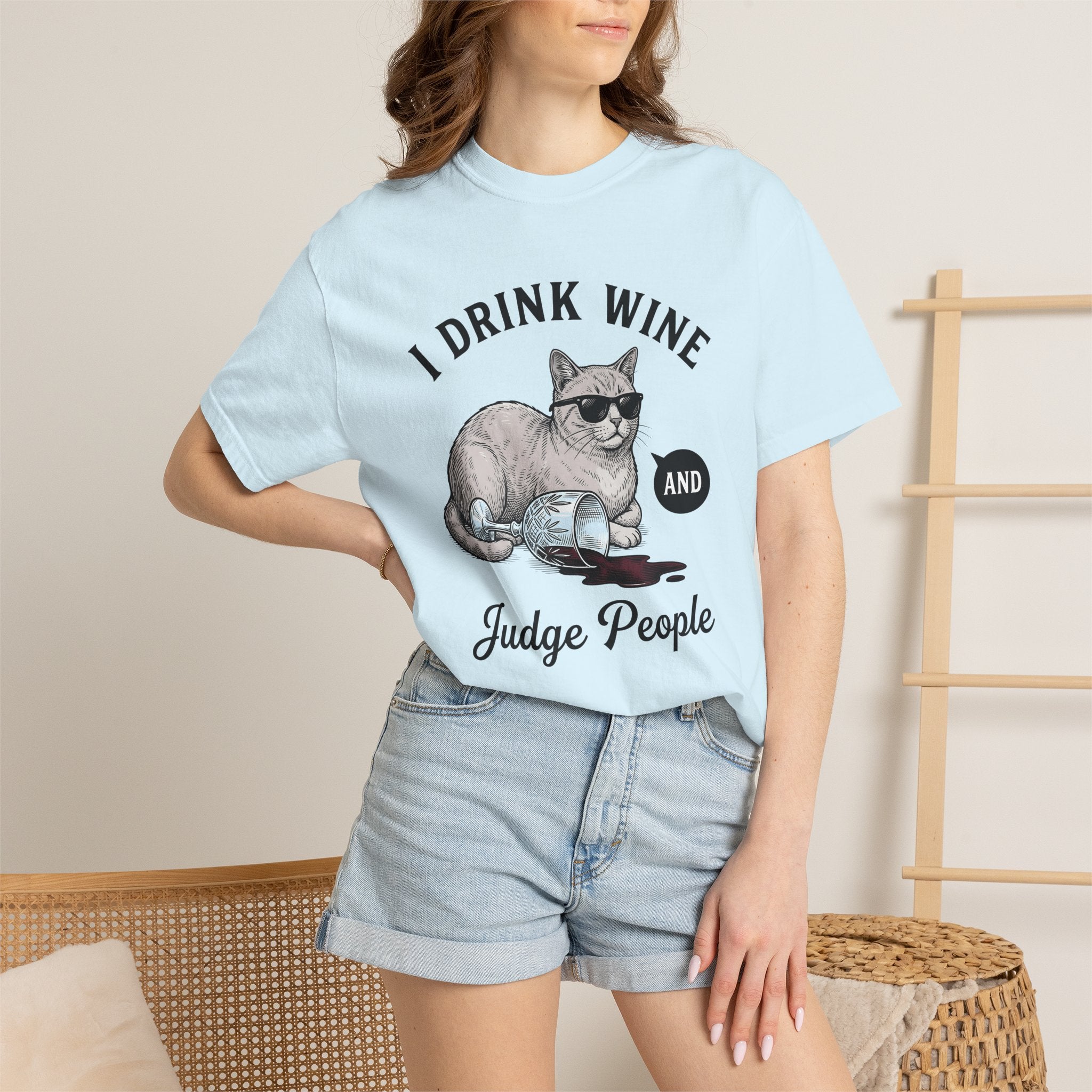 Cat Sunglasses Shirt Cat Humor Gift Women Vintage Tee Cool Cat T-Shirt Cat Fan Retro Tshirt Funny Graphic Hand Drawn Wine Glass Tshirt