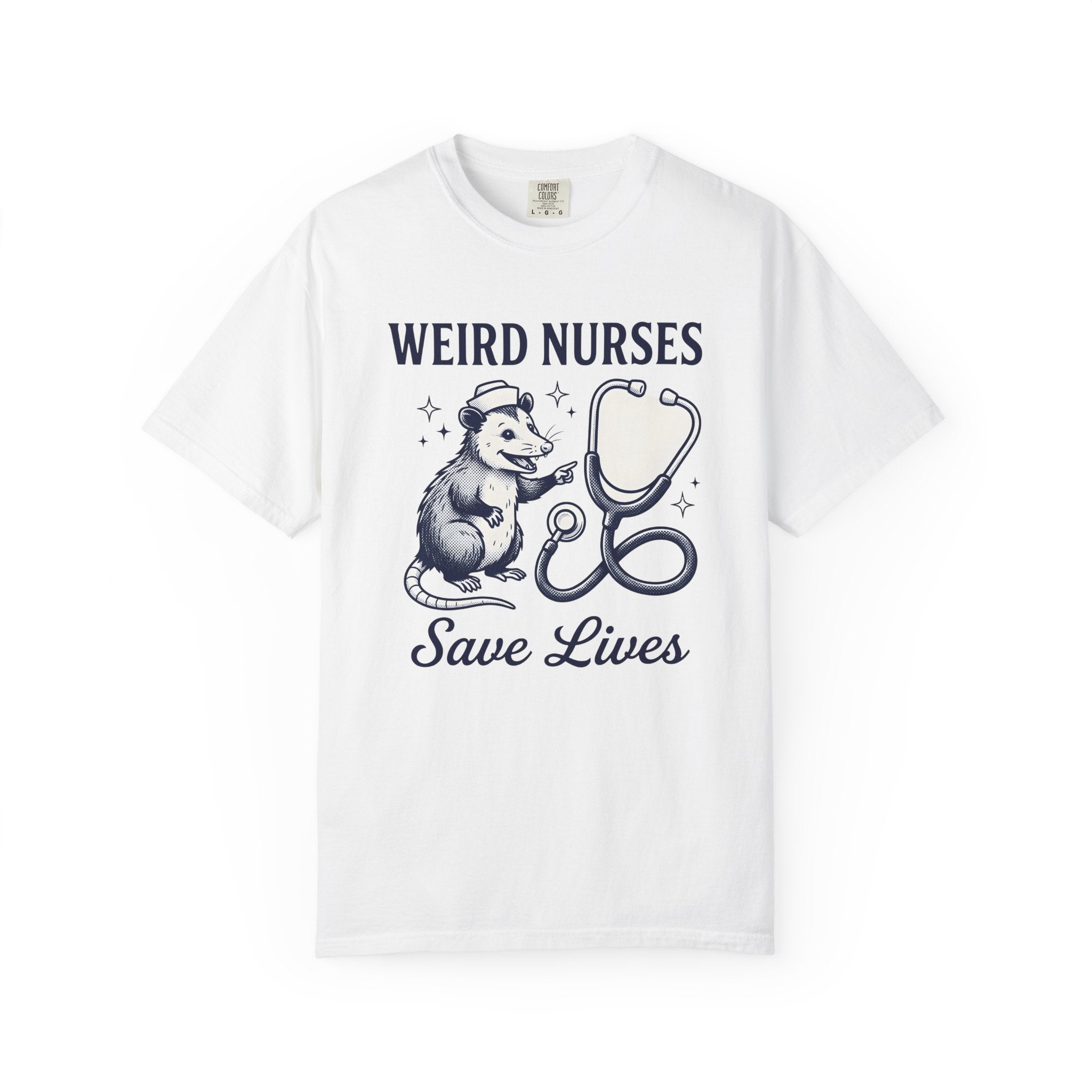 Possum Nurse Shirt Nurses Creatures Gift Women Hand Drawn Tee Opossum T-Shirt Nurse Enthusiast Illustrated Graphic Animal Illustration Line
