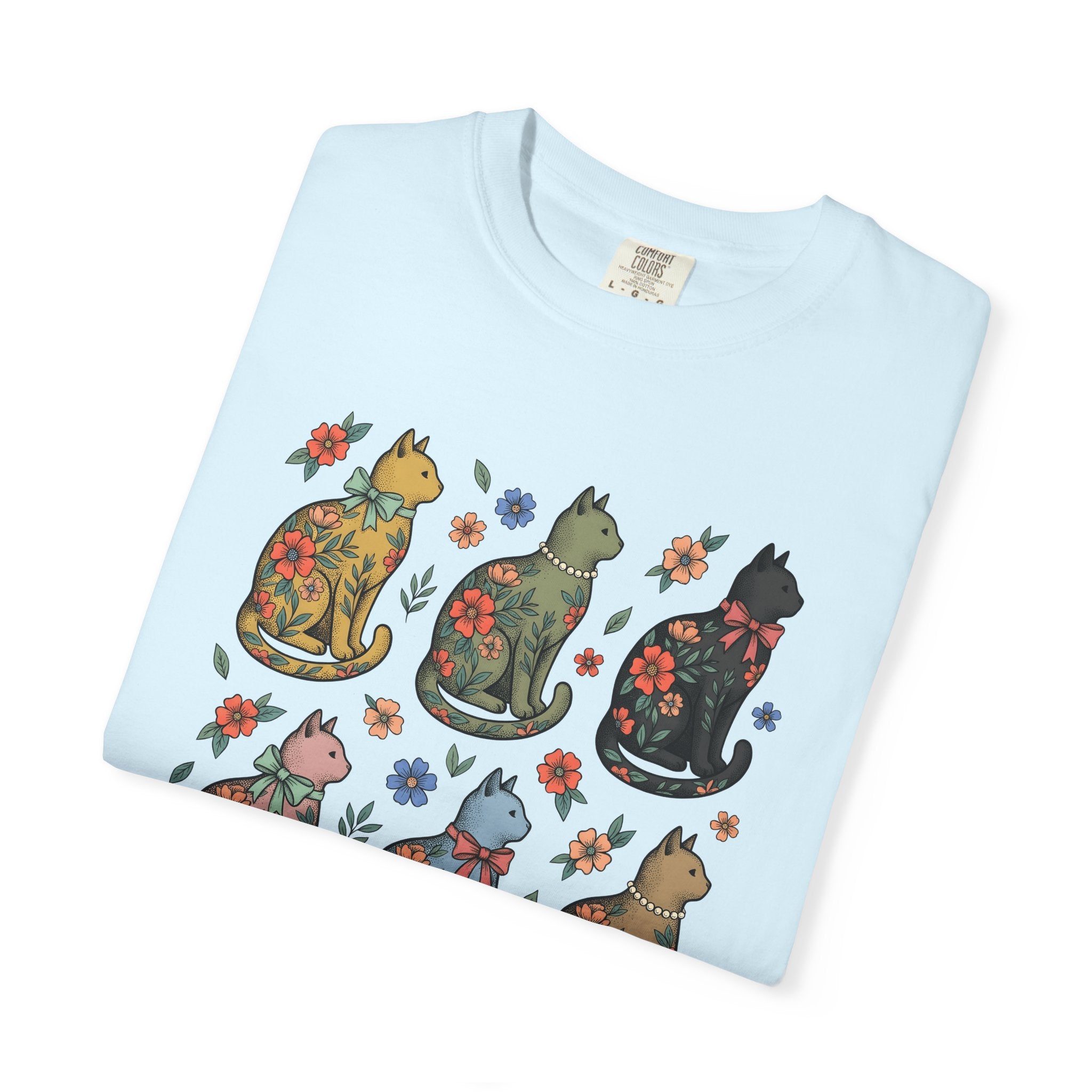 Flower Cat Shirt Animals Plants Gift Women Hippie Tee Kitty Cat T-Shirt Pet Fan Feline Tshirt Floral Graphic Classic Ribbon Tshirt