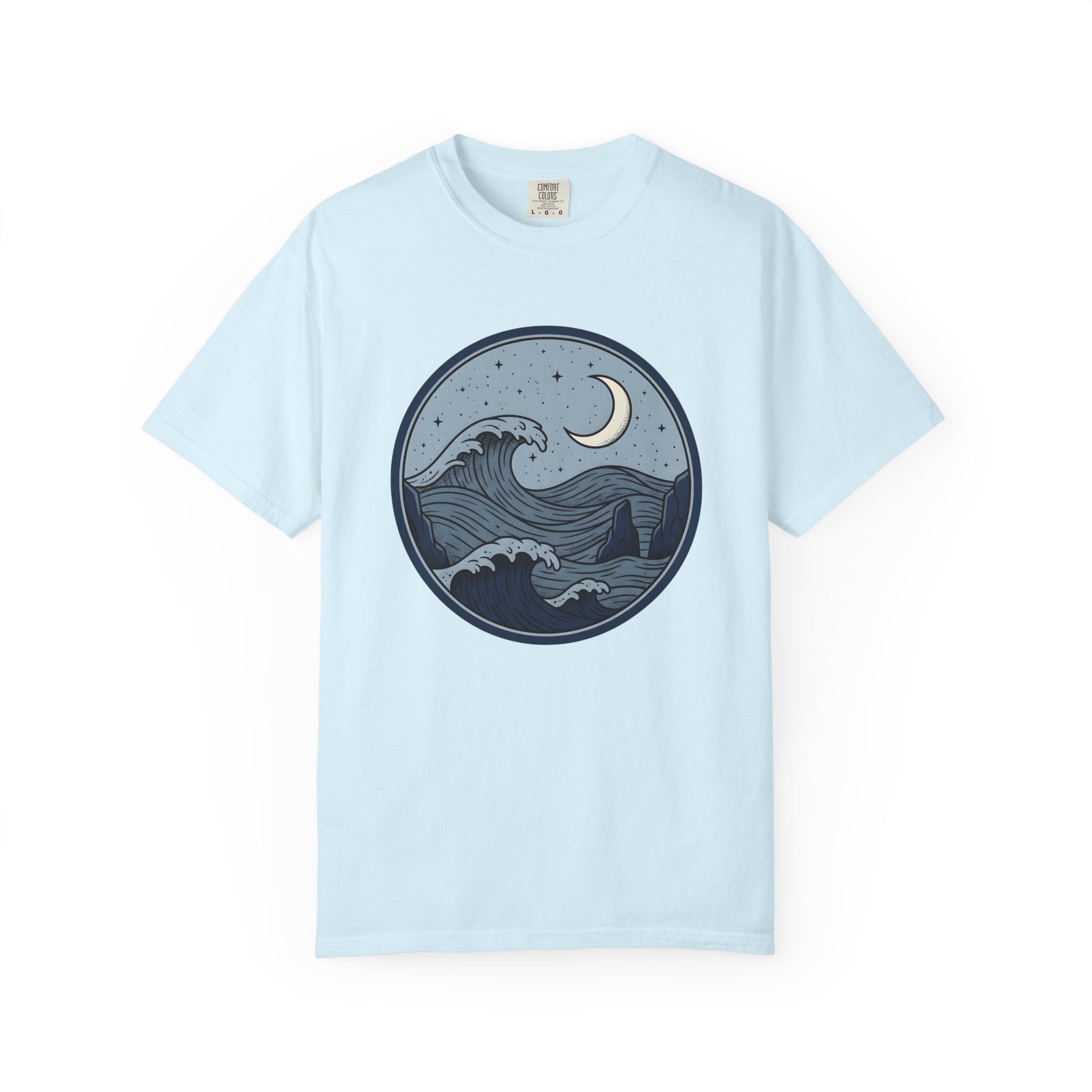 Coastal Waves Shirt Ocean Space Gift Women Rustic Tee Surf T-Shirt Sea Fan Vintage Tshirt Galaxy Graphic Traditional Moon Phase Tshirt