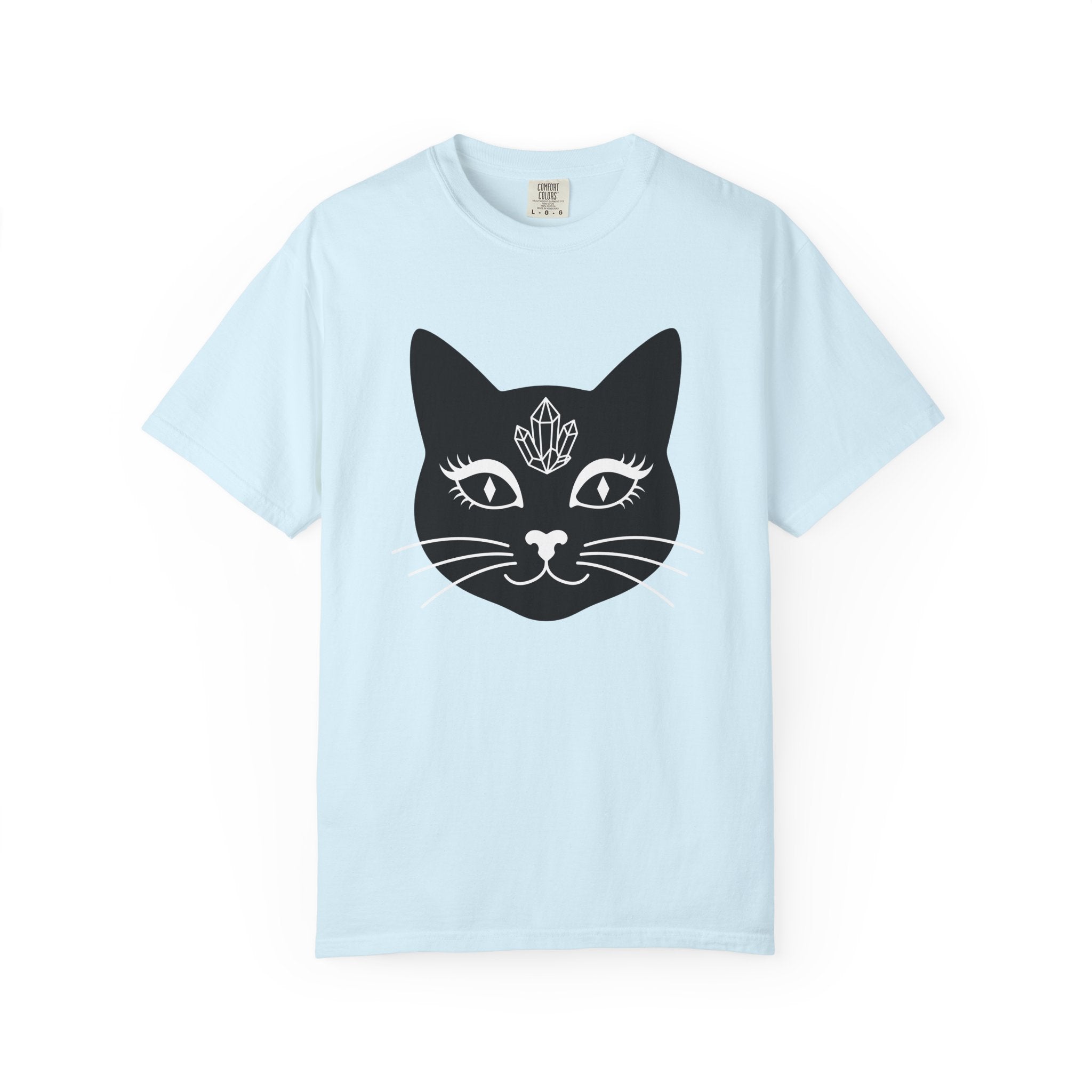 Black Cat Face Shirt Cat Witchy Gift Women Minimalist Tee Cat T-Shirt Cat Lady Fan Simple Tshirt Wiccan Graphic Boho Crystal Tshirt